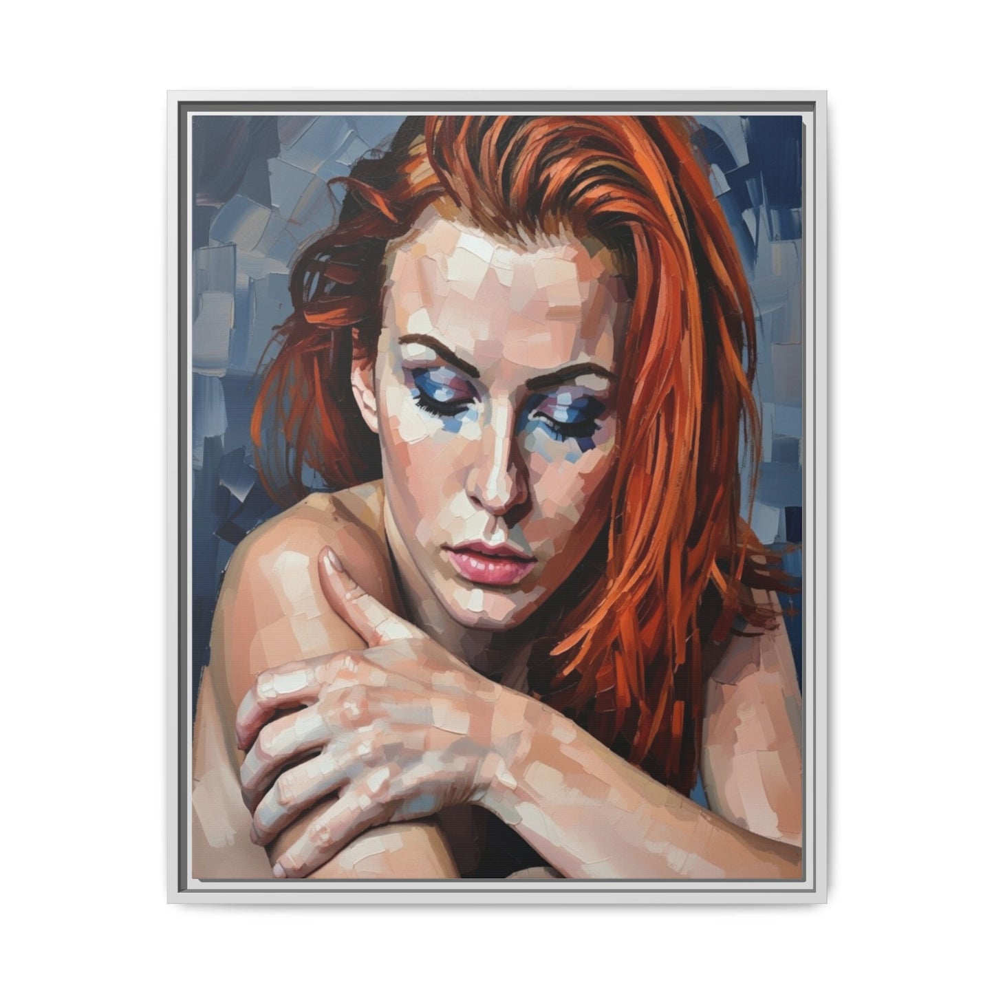 Framed Matte Canvas Art – Contemplative Redhead Portrait