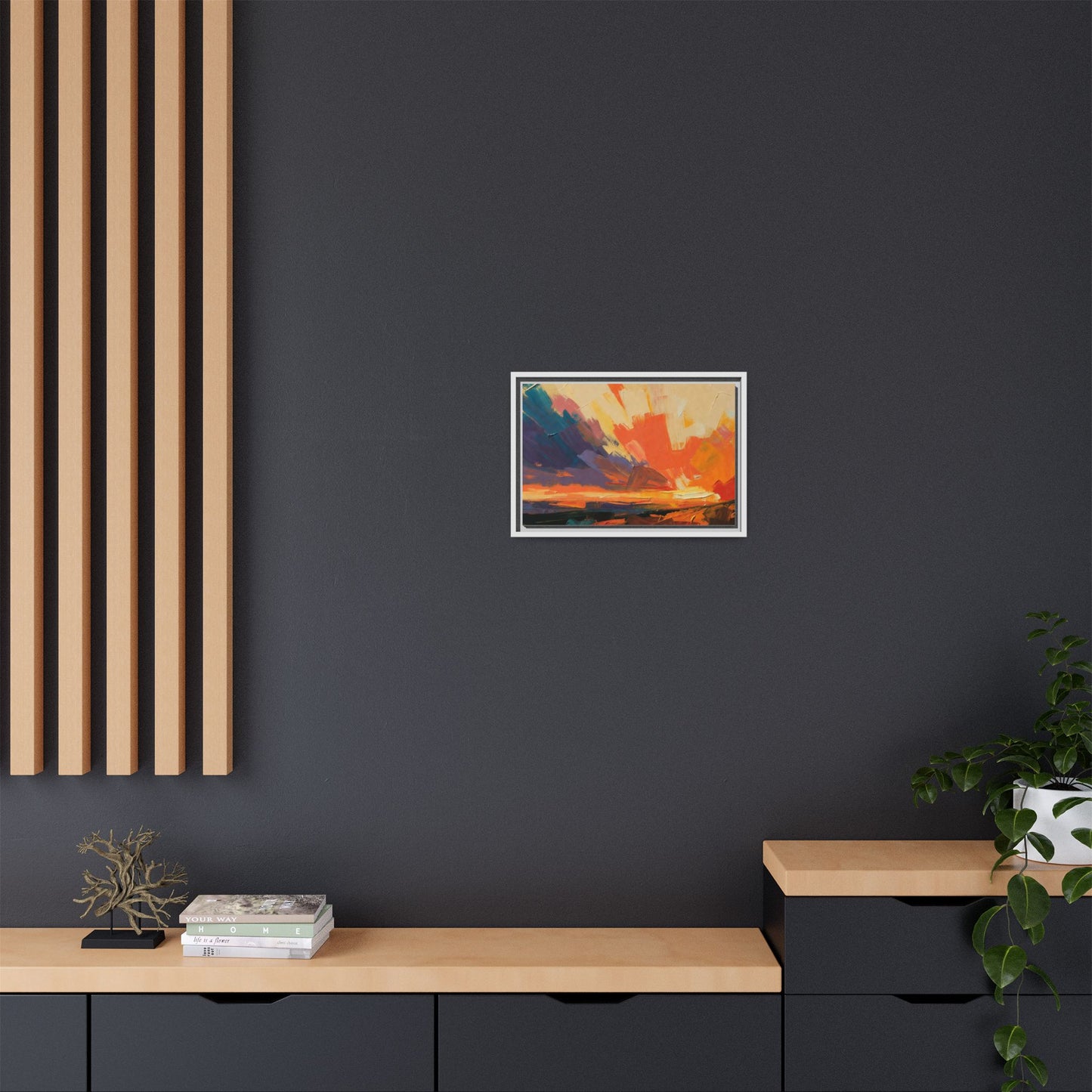 Framed Abstract Sunset Canvas Art – Multicolor Matte Wall Decor