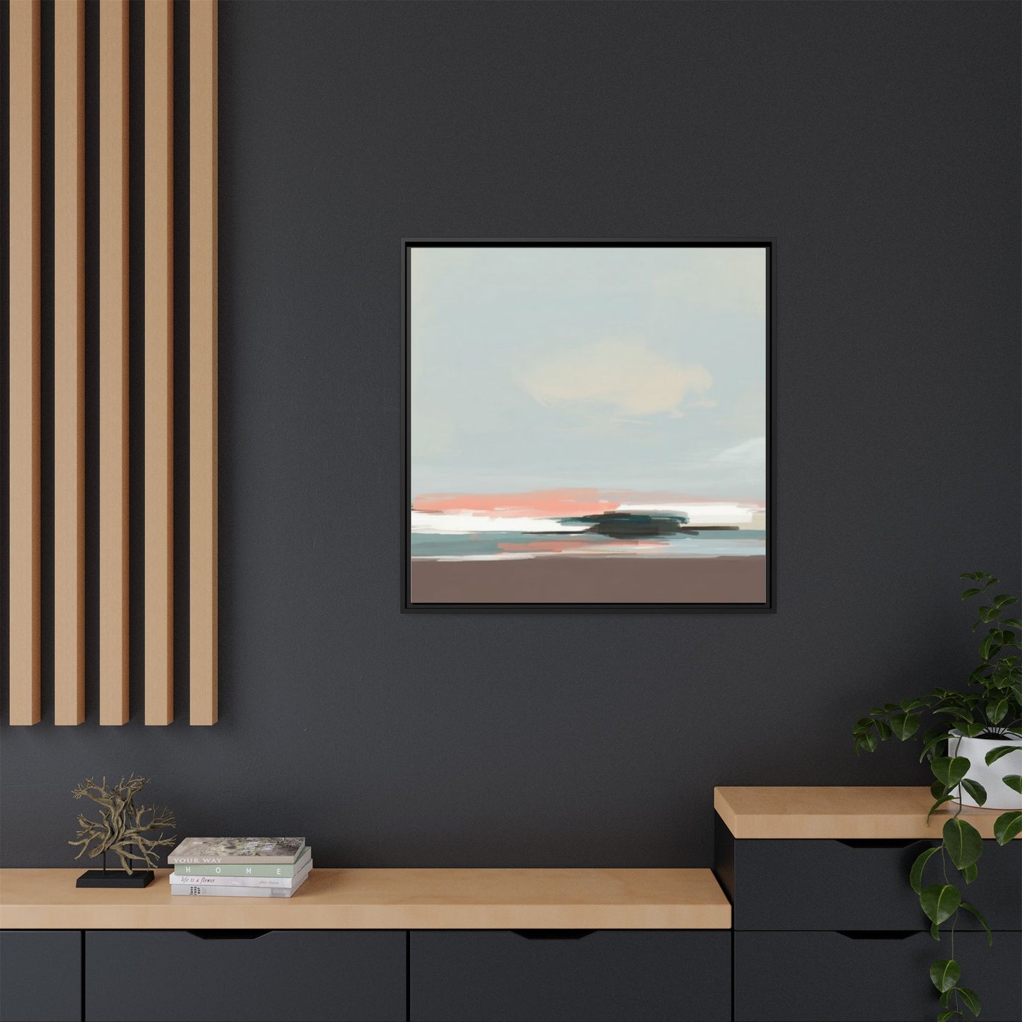 Framed Matte Canvas Print — Soft Coastal Abstract Landscape