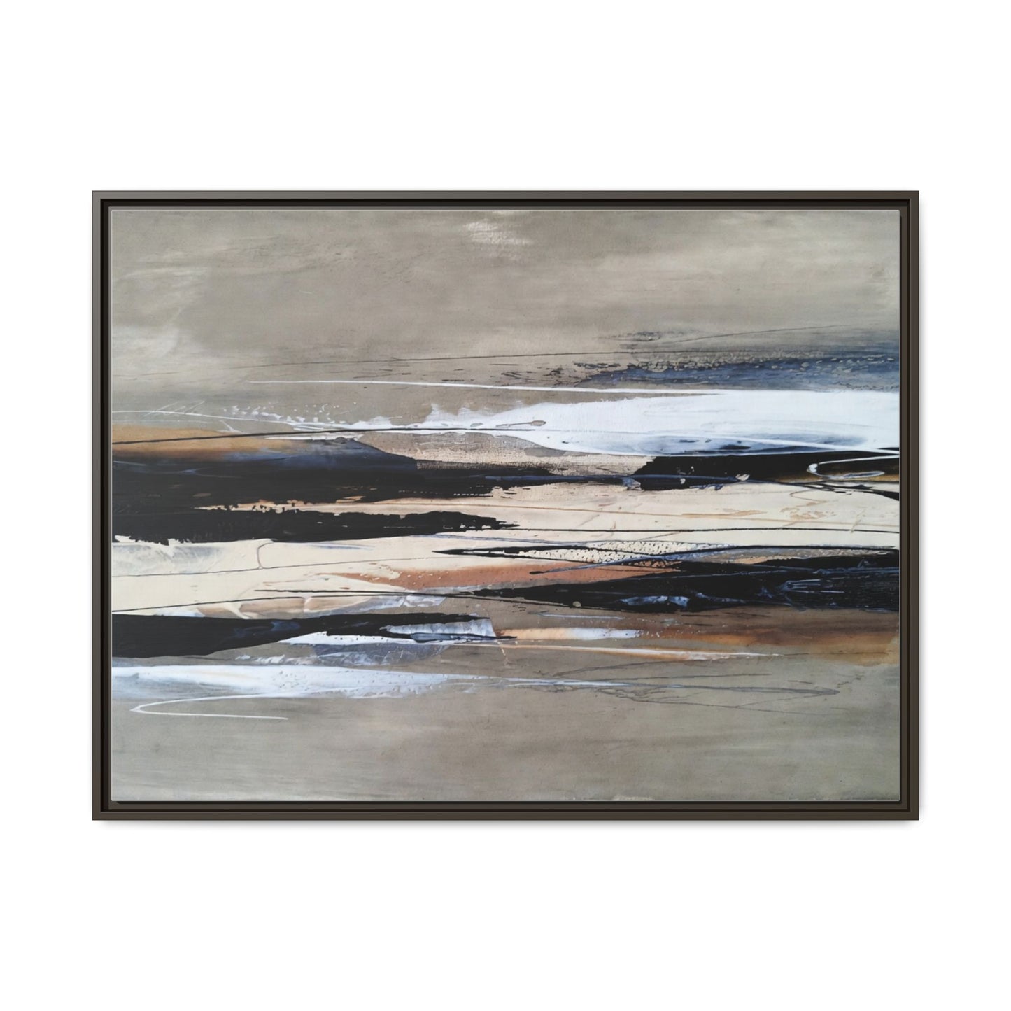 Abstract Seascape Matte Canvas Framed Wall Art — Neutral Coastal Landscape