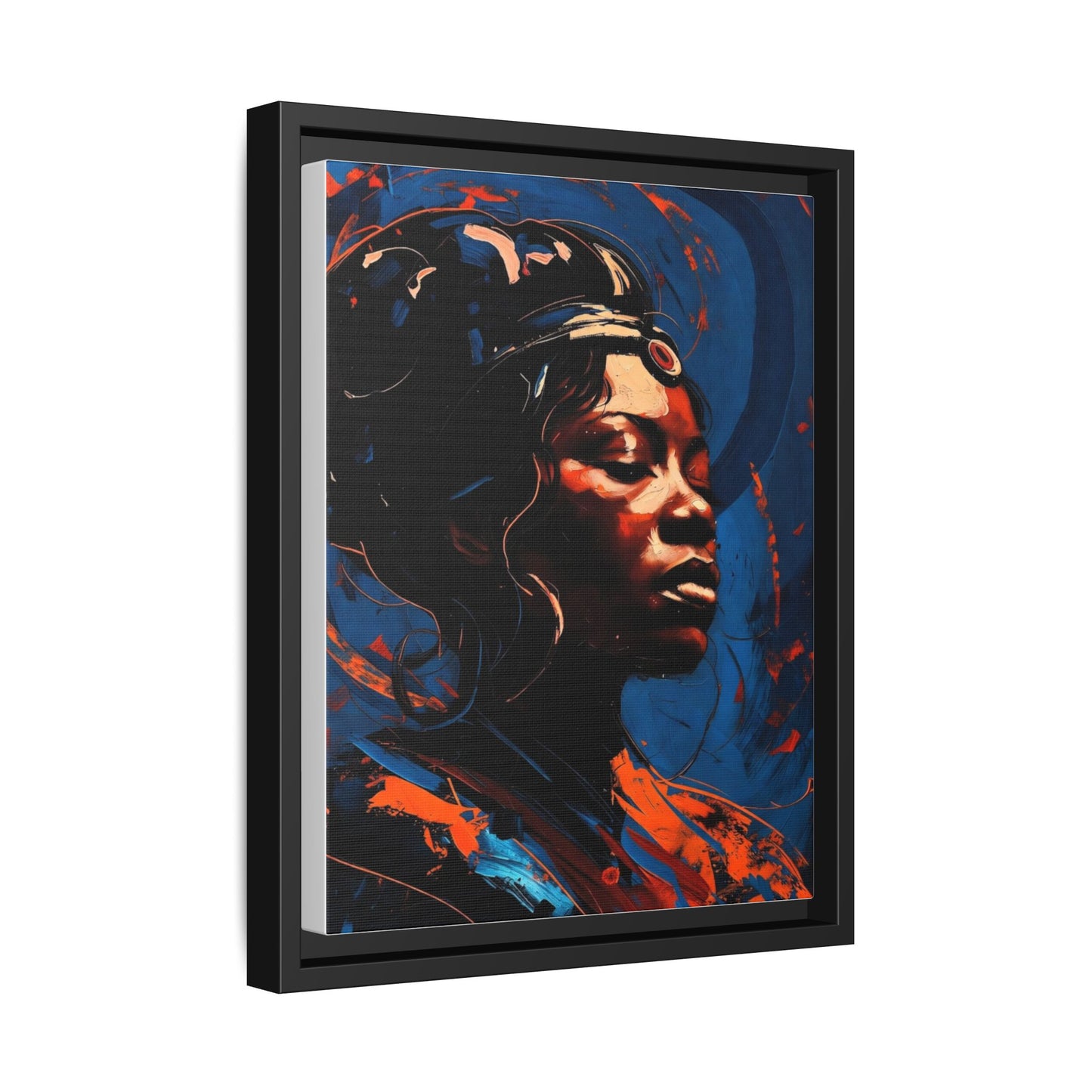 Framed Matte Canvas Art - Vibrant Portrait of a Black Woman (Multi-Color)