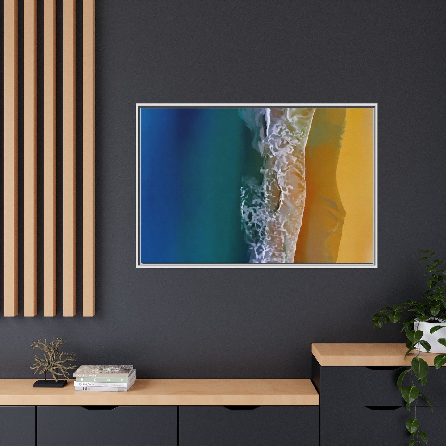 Framed Matte Canvas Seascape Print – Coastal Waves Wall Art