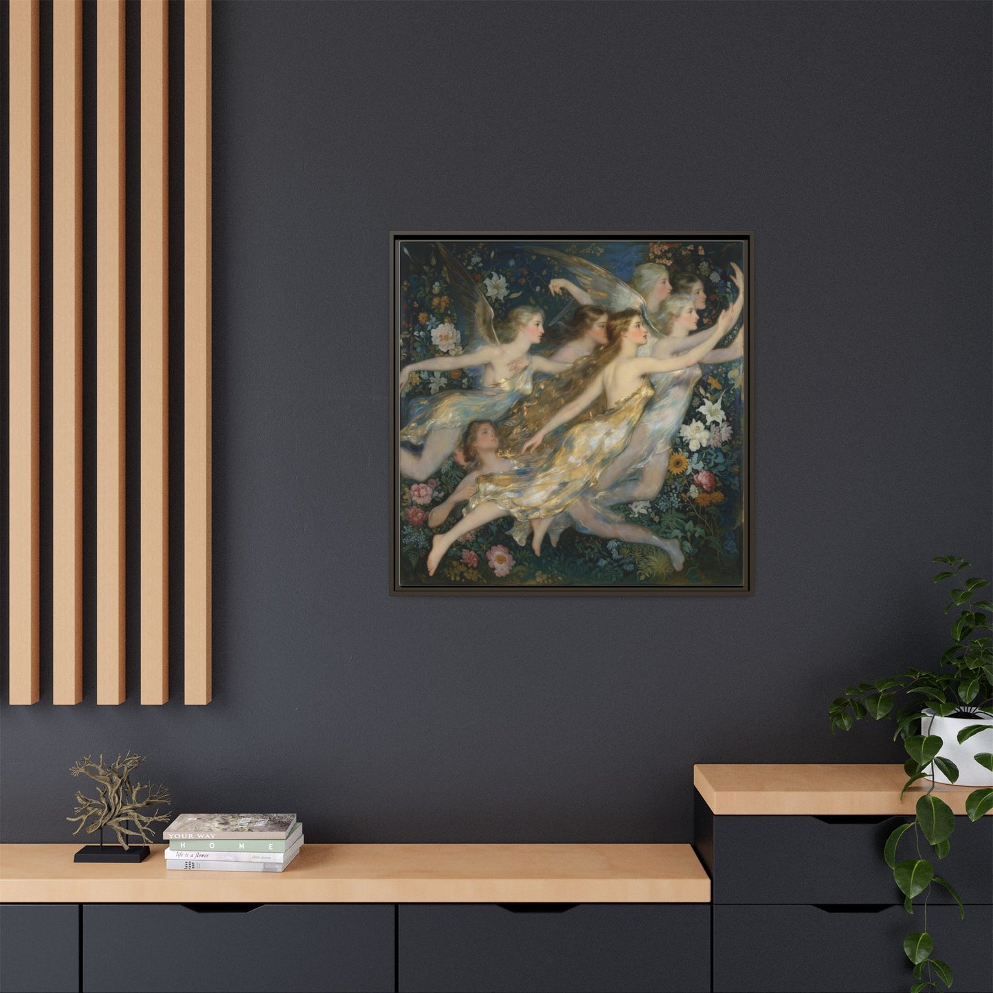 Framed Matte Canvas Wall Art — Vintage Fairies & Floral Painting