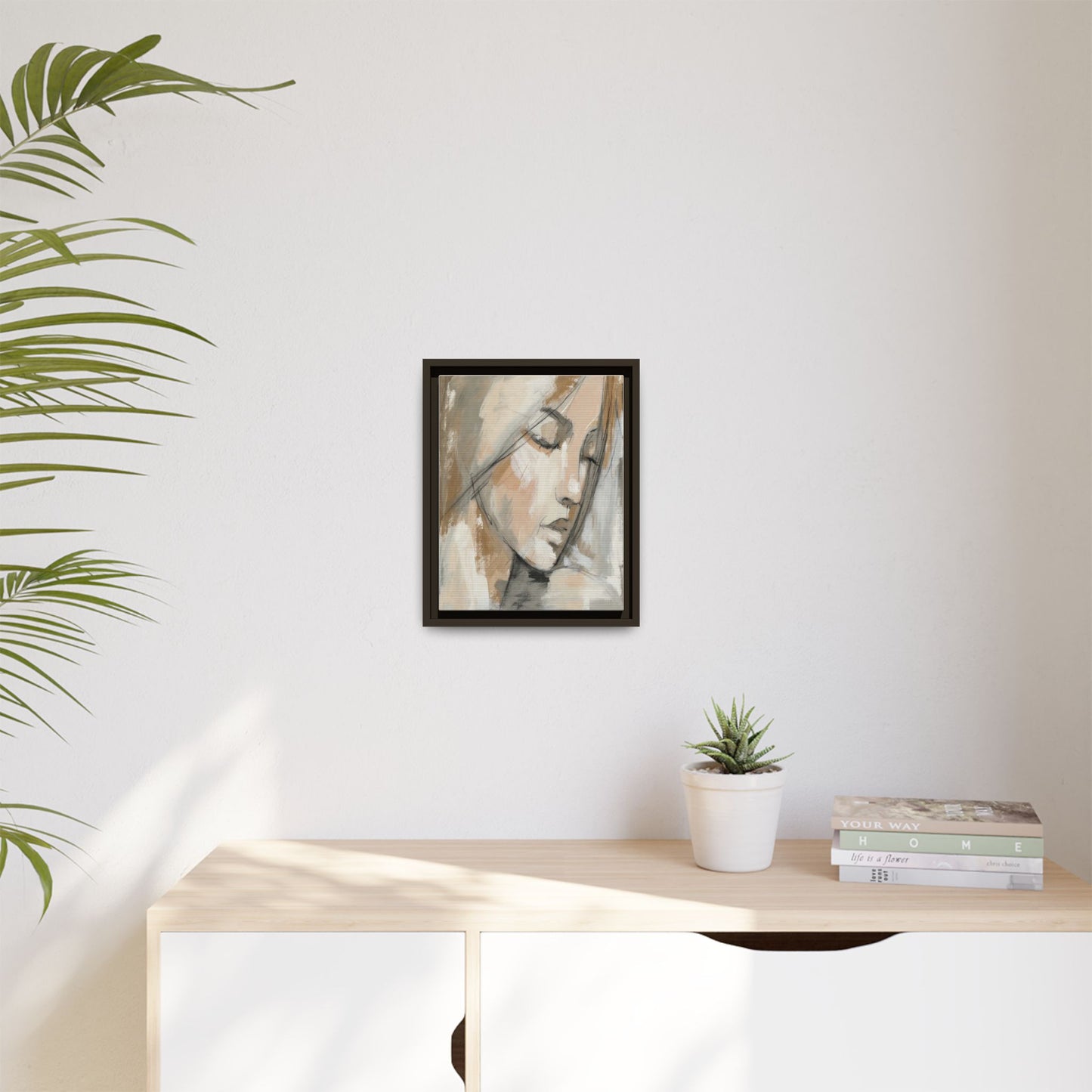 Framed Matte Canvas Art — Serene Abstract Portrait in Neutrals