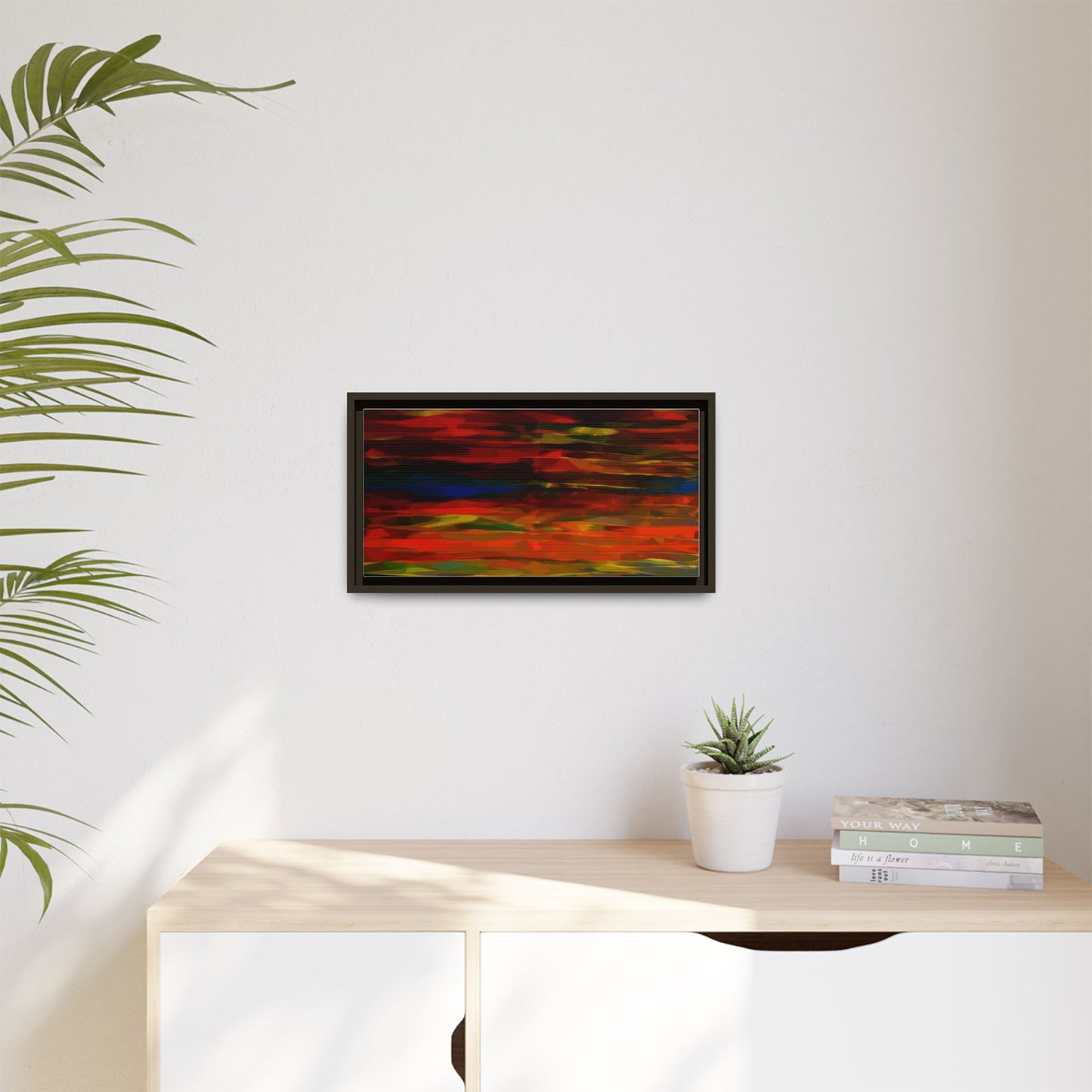 Abstract Multi-Color Matte Canvas Framed Wall Art — Bold Red & Blue Modern Painting