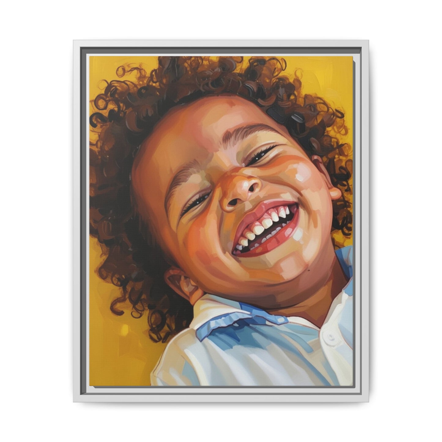 Framed Matte Canvas Print – Joyful Child Portrait, Colorful Nursery Wall Art