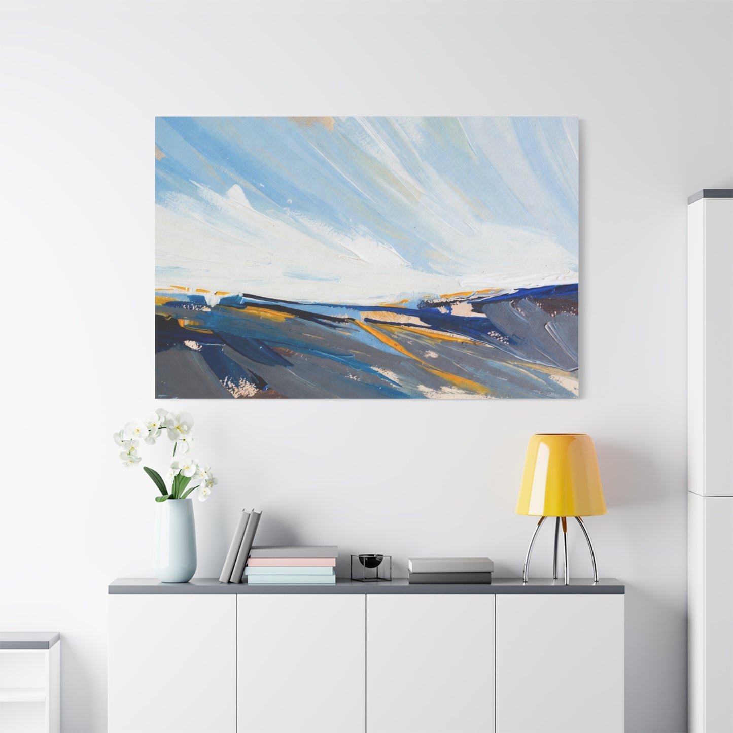 Abstract Coastal Landscape Canvas Print — Blue Sky Seascape Wall Art