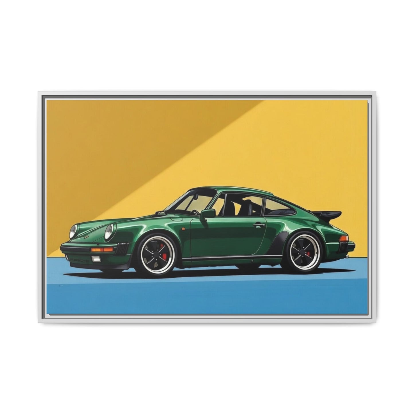 Framed Matte Canvas — Green Sports Car Wall Art