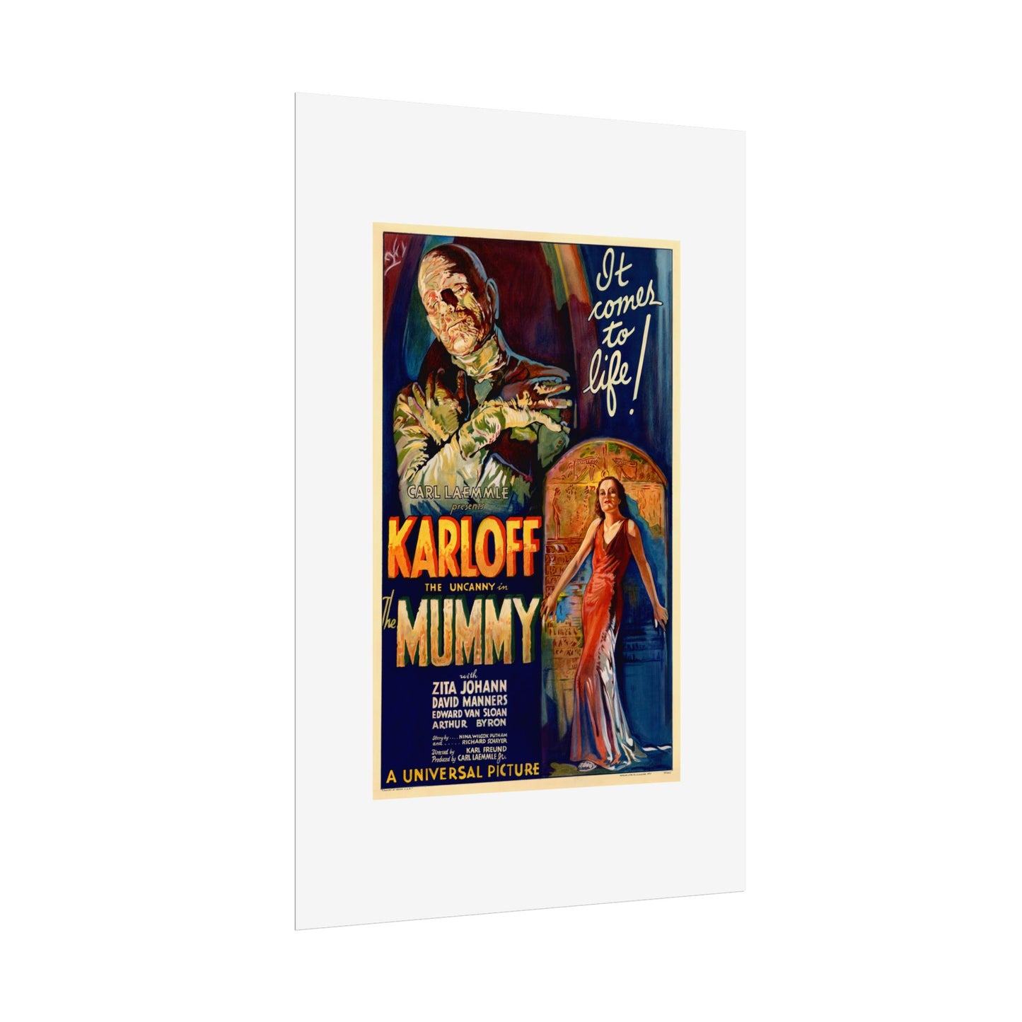 The Mummy 1932 film poster by Karoly Grosz Wall Art Print (Karloff "It Comes to Life!")