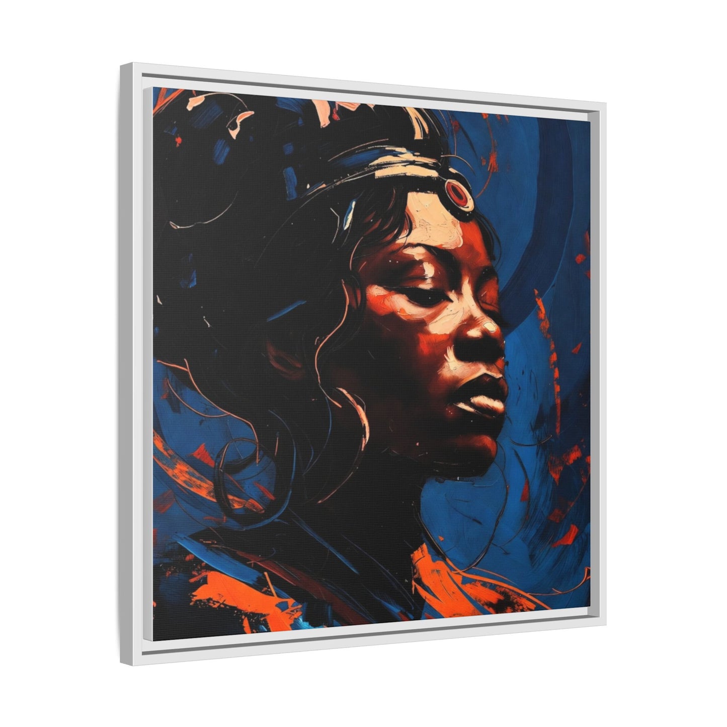 Framed Matte Canvas Art - Vibrant Portrait of a Black Woman (Multi-Color)