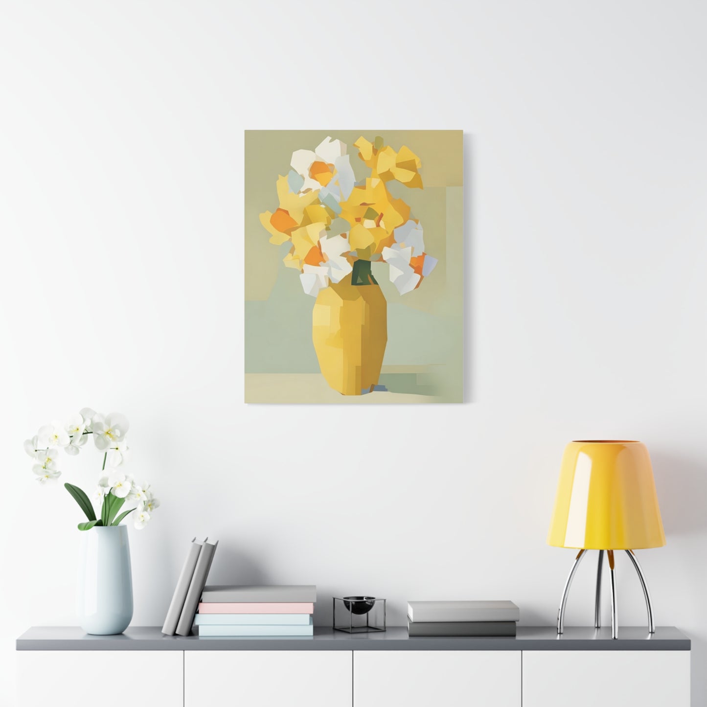Yellow Vase Floral Canvas Print — Modern Abstract Daffodil Wall Art
