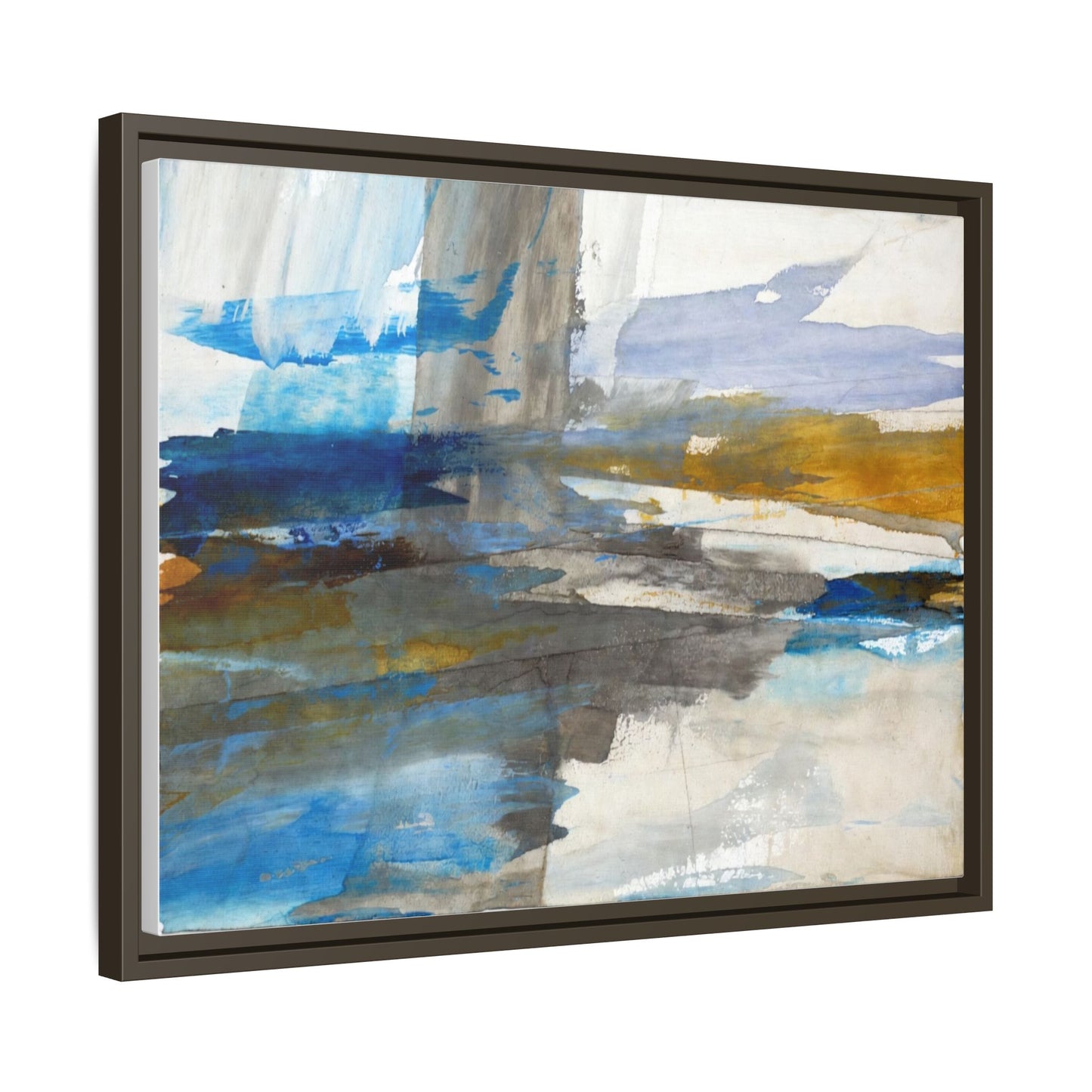 Abstract Blue & Gold Framed Canvas Art — Matte Multi-Color Wall Print