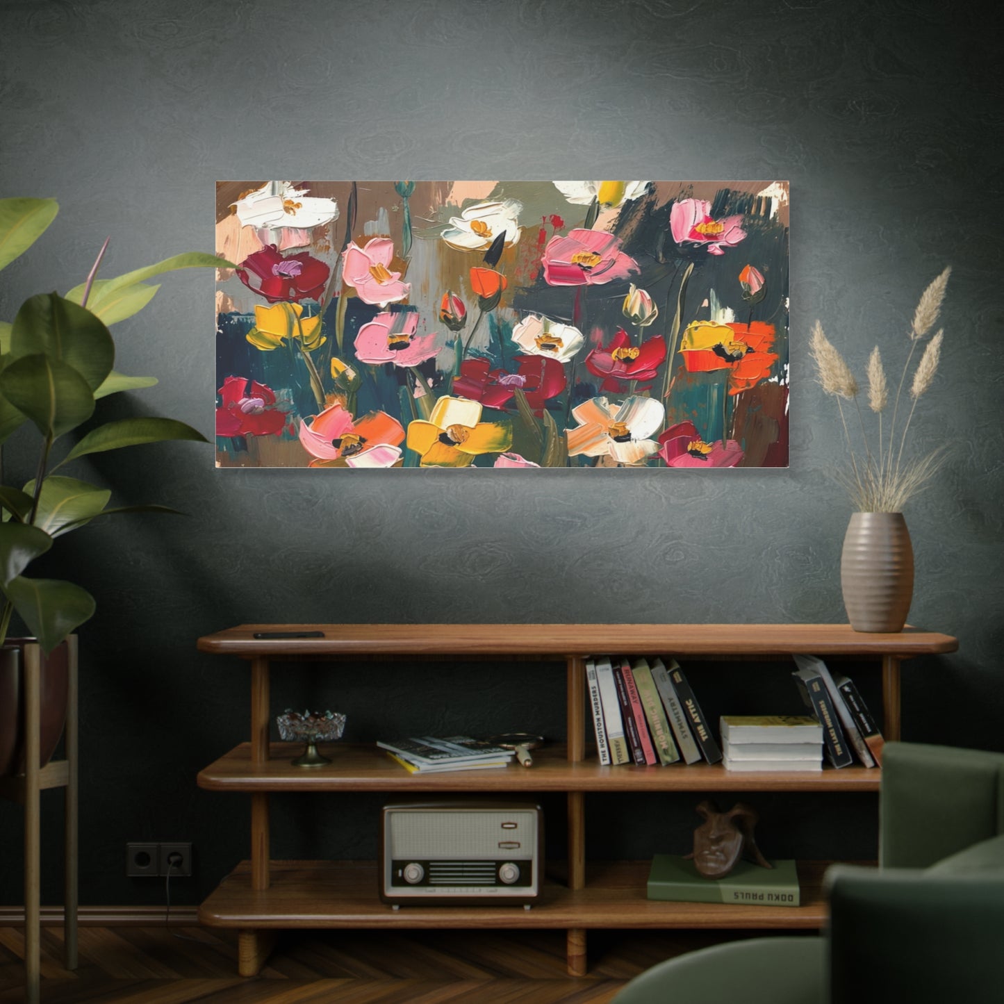 Abstract Floral Canvas Wall Art — Colorful Poppies Matte Stretched Print