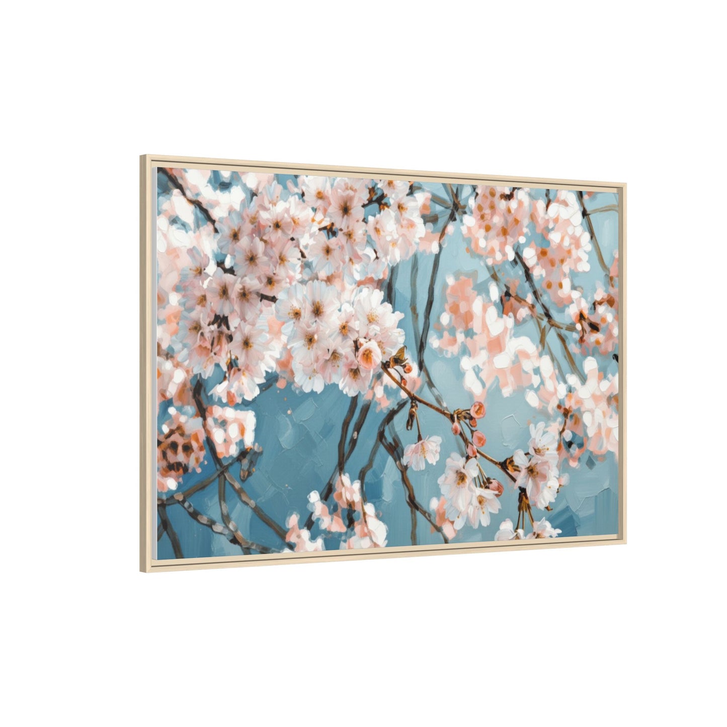 Framed Cherry Blossom Matte Canvas Print — Soft Pink Floral Wall Art