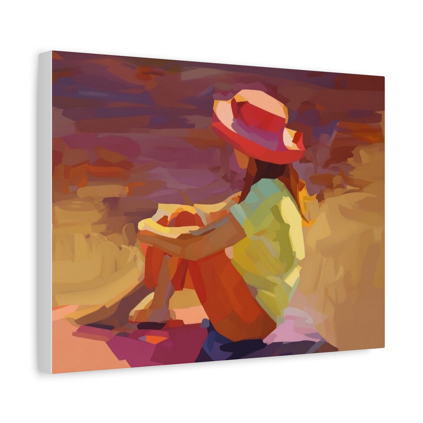 Sunset Daydream Canvas Art — Girl in Hat Matte Stretched Wall Art