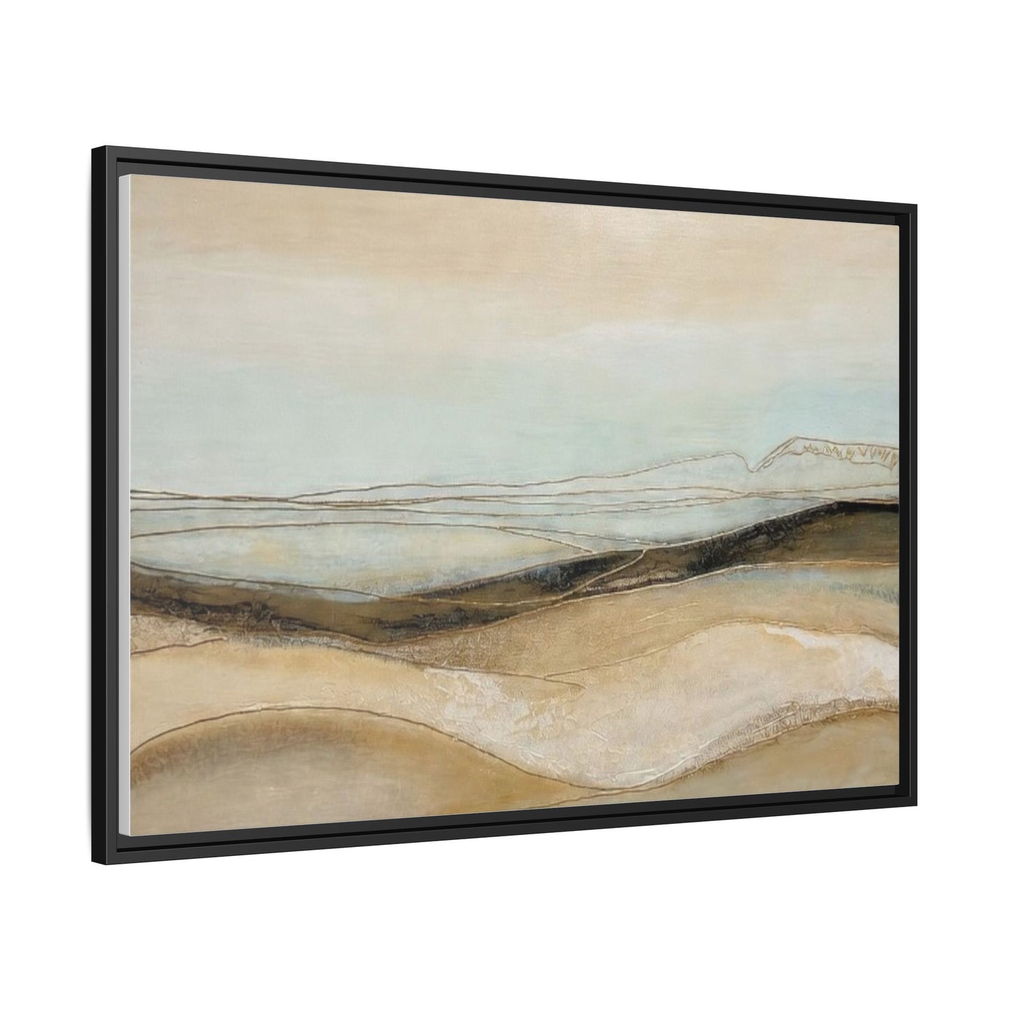 Framed Matte Canvas Wall Art — Neutral Abstract Landscape in Soft Blues & Earth Tones