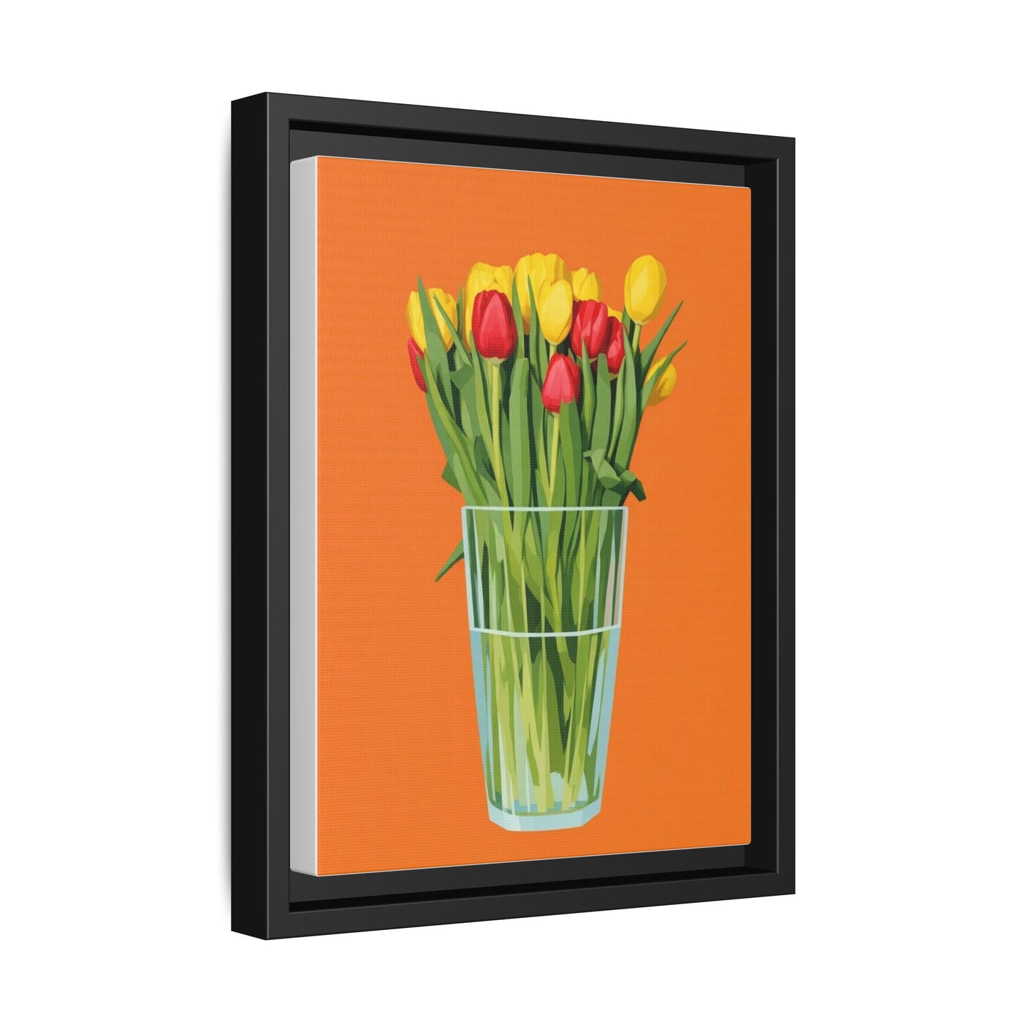 Framed Tulip Canvas Print — Colorful Tulips in Glass Vase