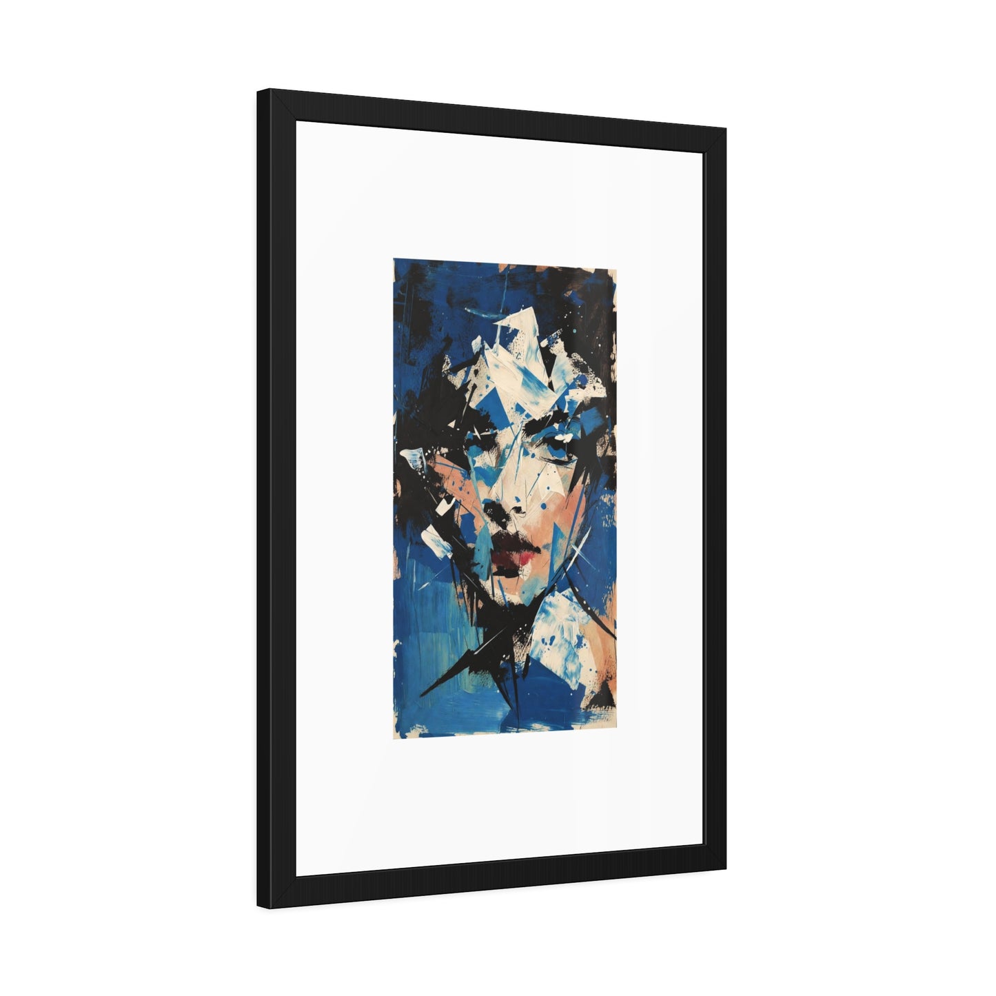 Abstract Blue Portrait Framed Paper Poster — Modern Expressionist Wall Art