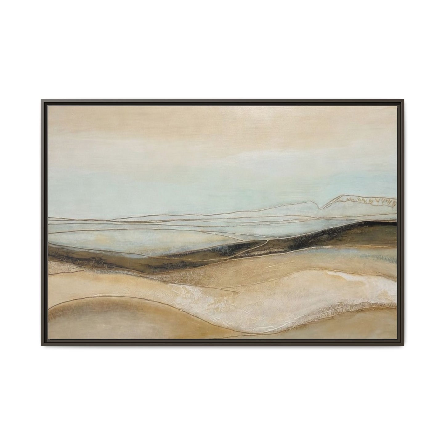 Framed Matte Canvas Wall Art — Neutral Abstract Landscape in Soft Blues & Earth Tones