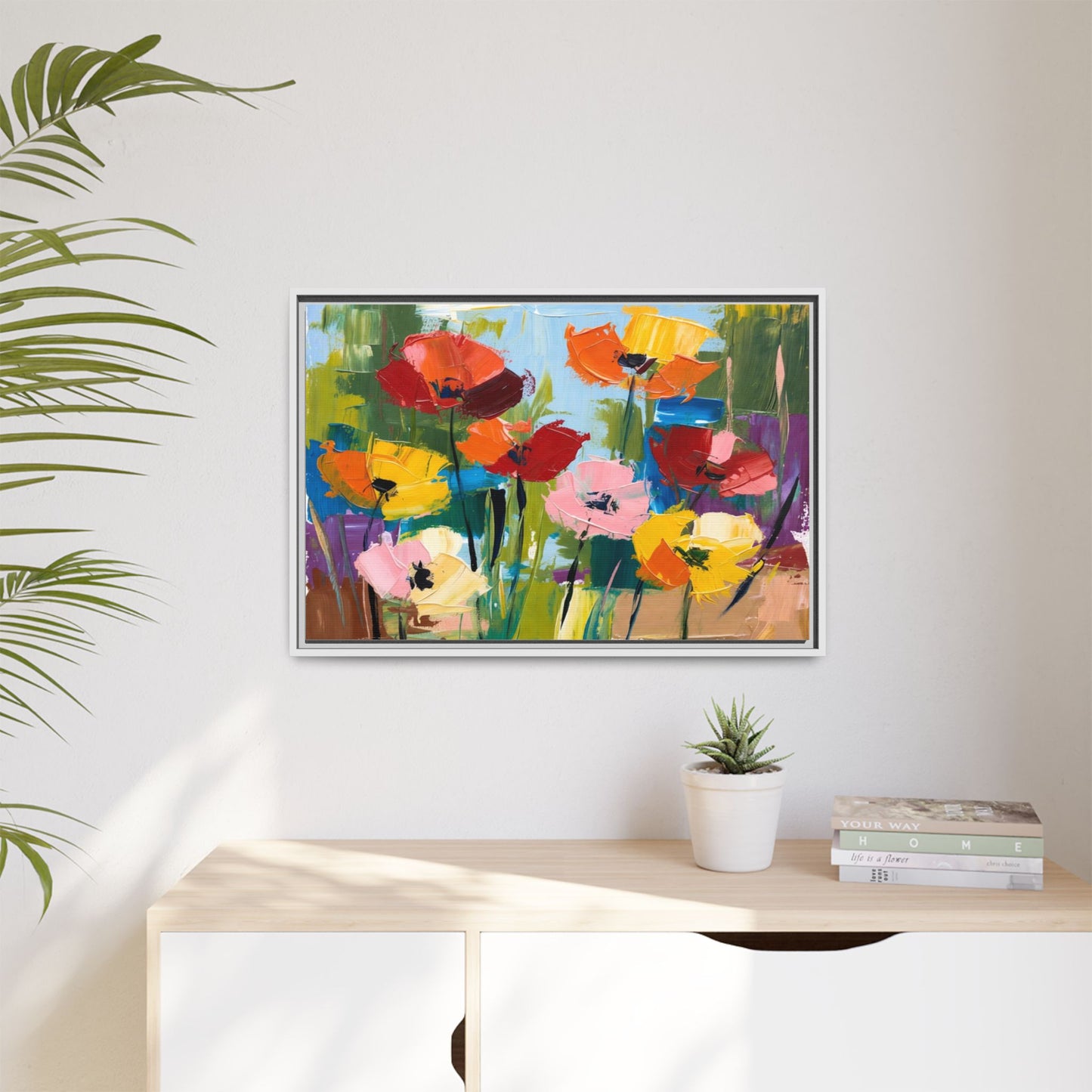 Framed Floral Canvas Print — Colorful Abstract Poppy Artwork