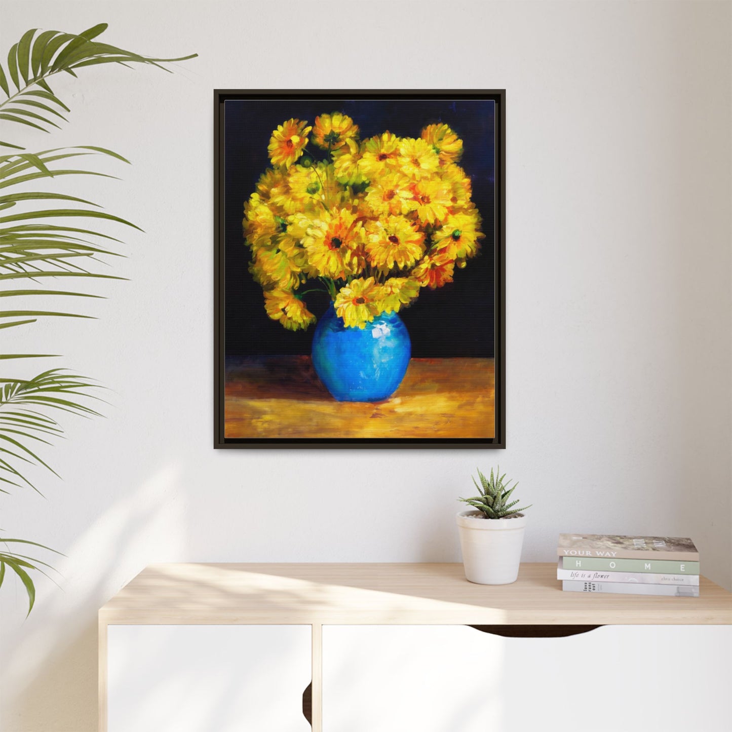 Yellow Daisy Bouquet Matte Canvas Framed Wall Art