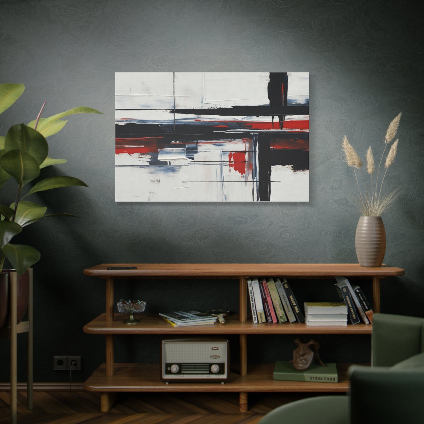 Abstract Red & Black Modern Canvas Art — Matte Stretched 1.25"