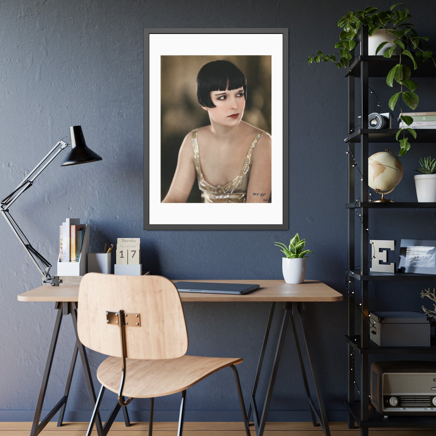 Vintage 1920s Louise Brooks Portrait Framed Poster — Art Deco Wall Print