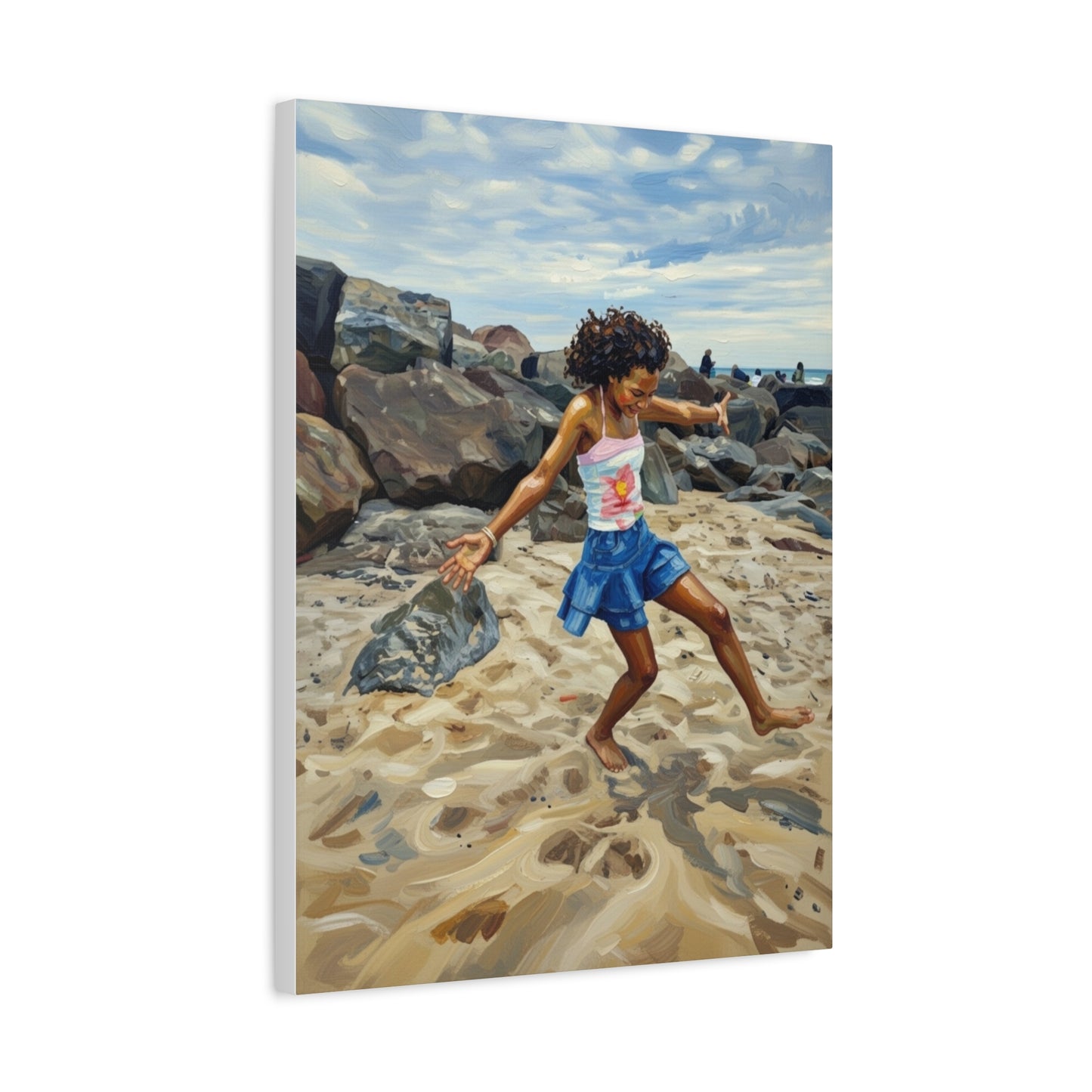 Beach Joy Canvas Print — Child Playing on Sand Stretched Matte Wall Art