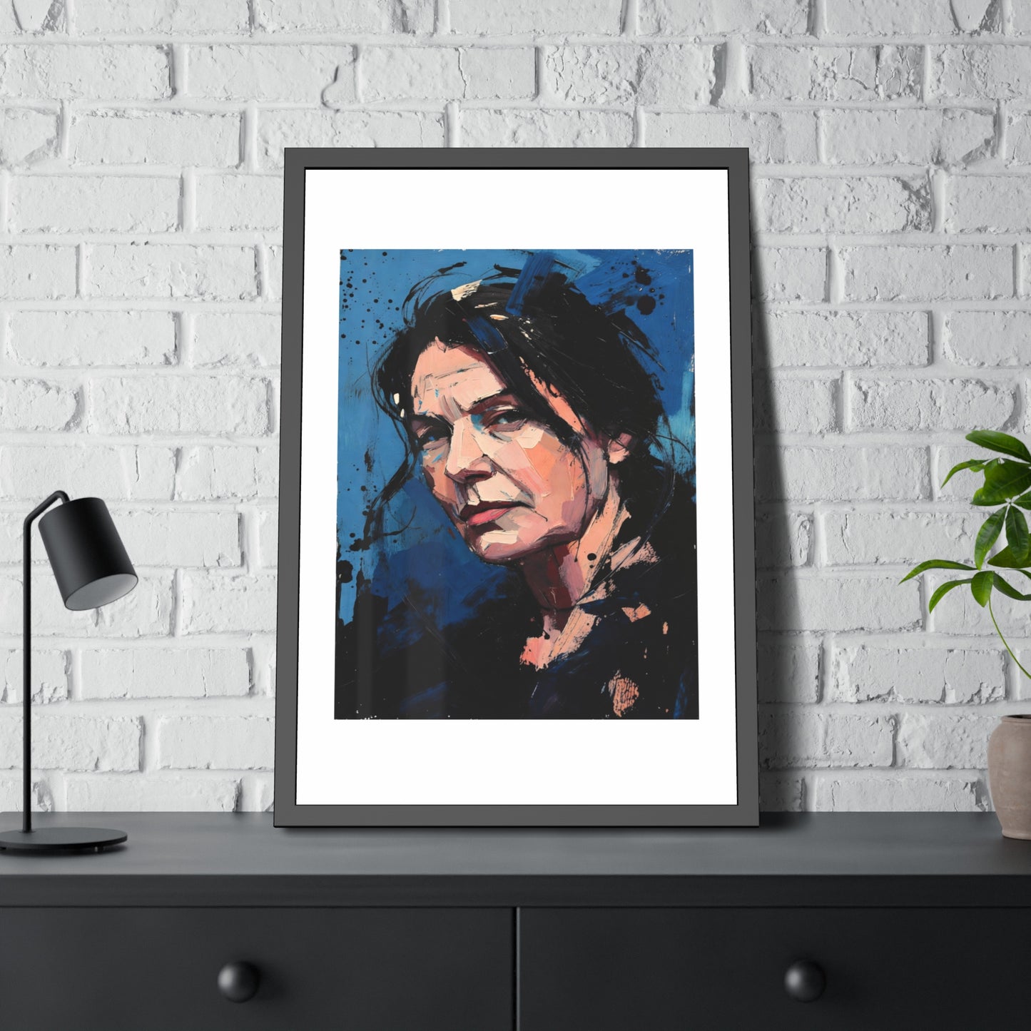 Framed Women in Blue Paper Posters