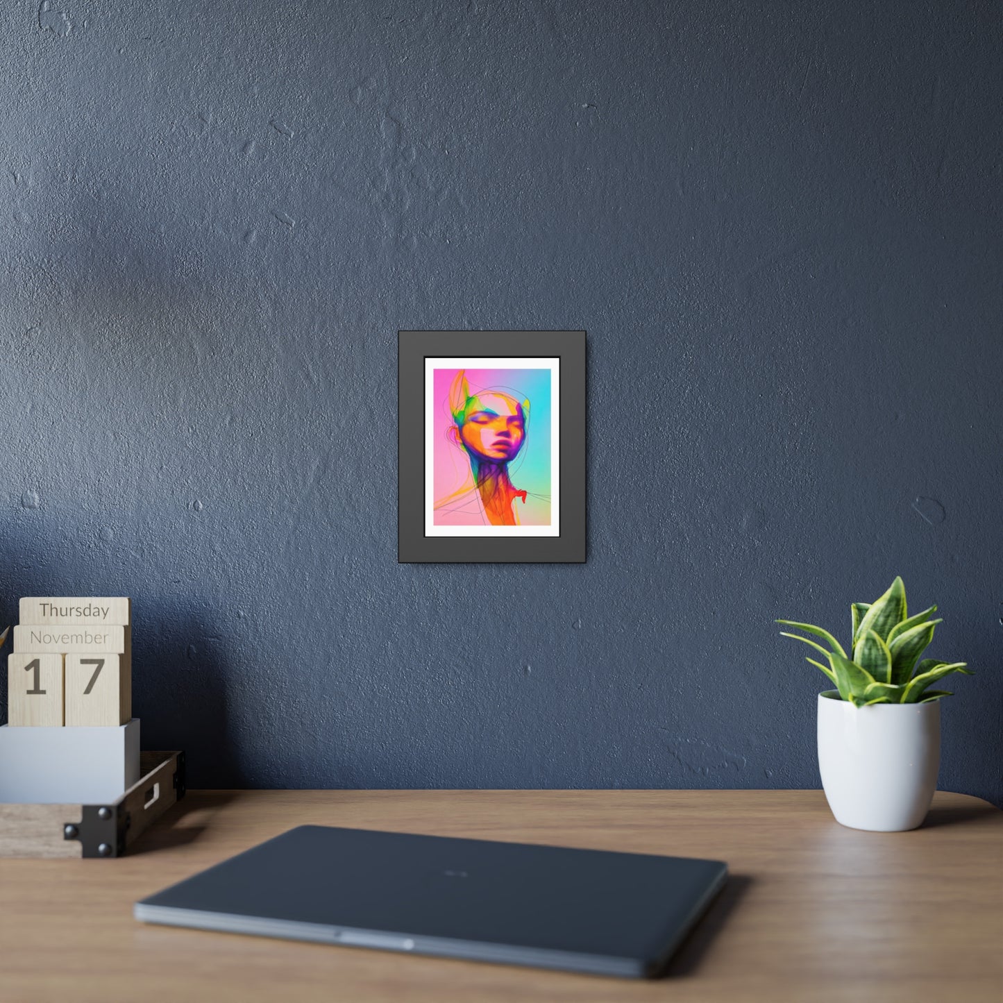Framed Poster — Vibrant Neon Abstract Portrait Art Print
