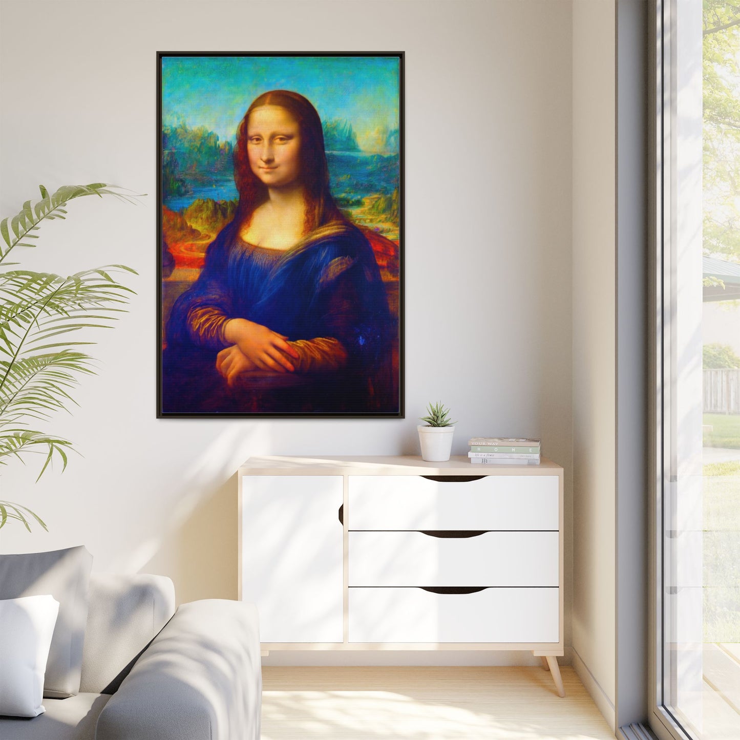 Framed Matte Canvas Print — Colorful Mona Lisa Wall Art