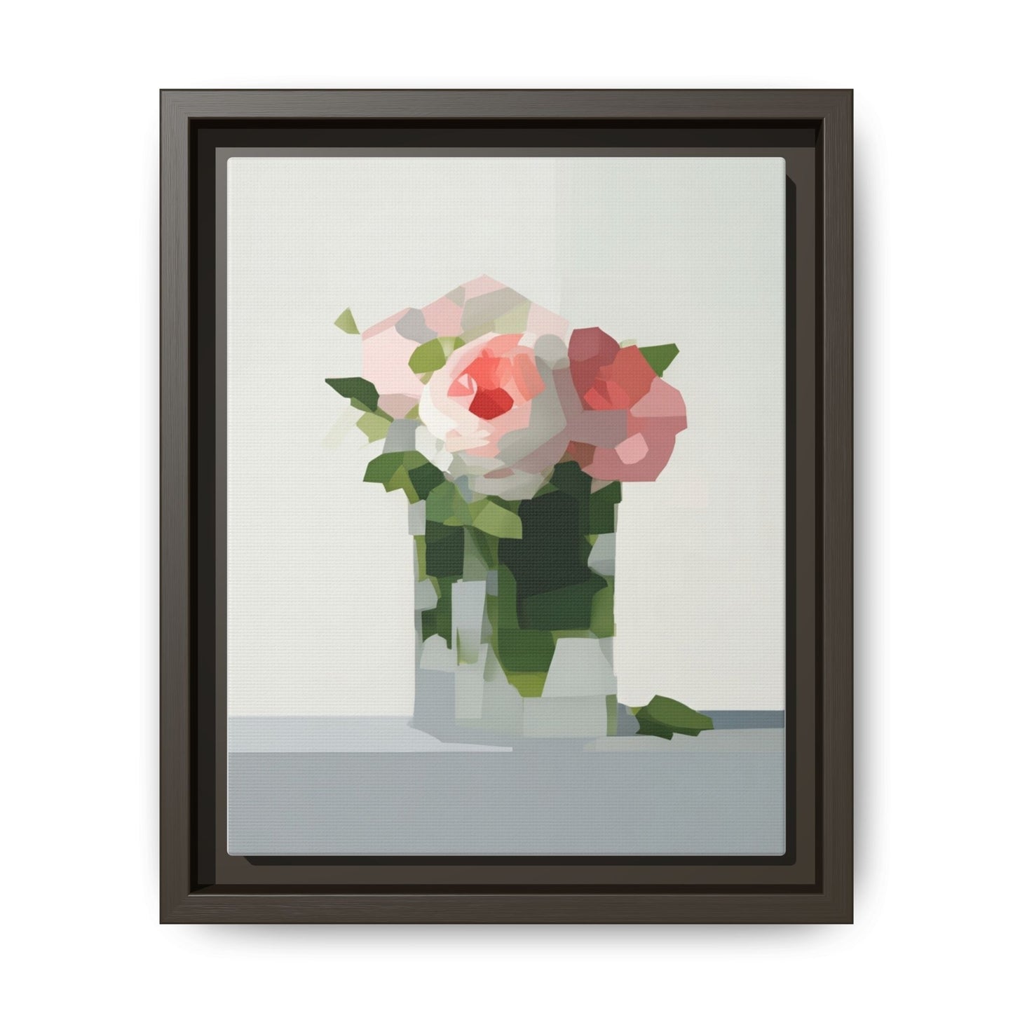 Framed Floral Canvas Print — Modern Pink Roses Still Life
