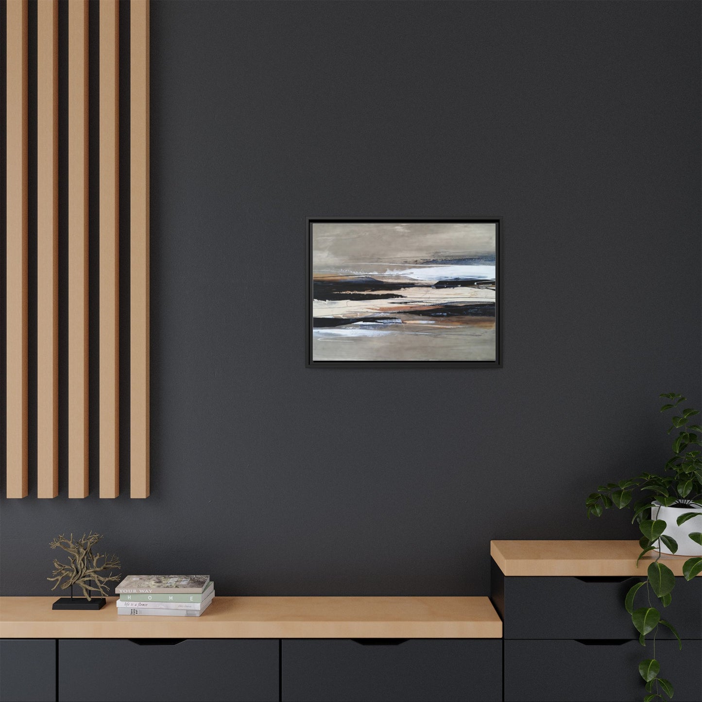Abstract Seascape Matte Canvas Framed Wall Art — Neutral Coastal Landscape