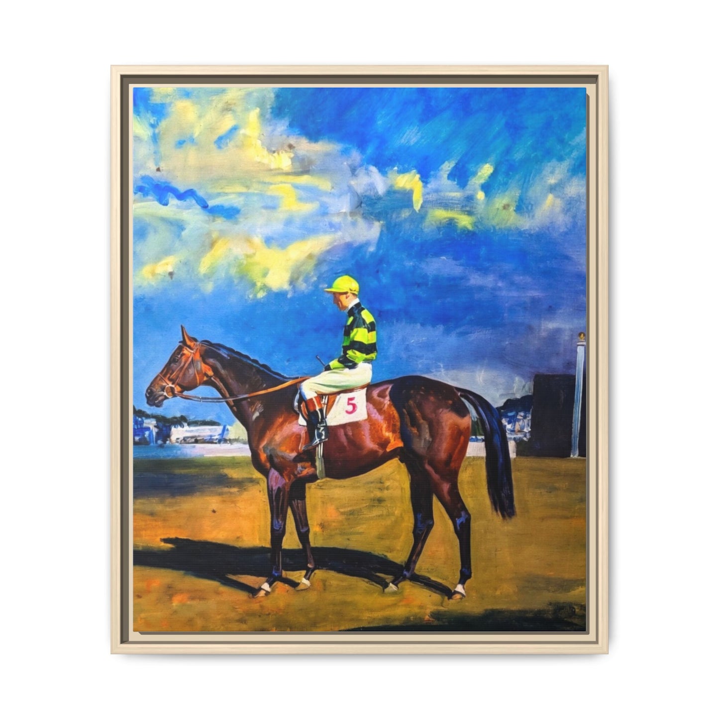 Framed Matte Canvas — Jockey on Racehorse Vintage Equestrian Wall Art