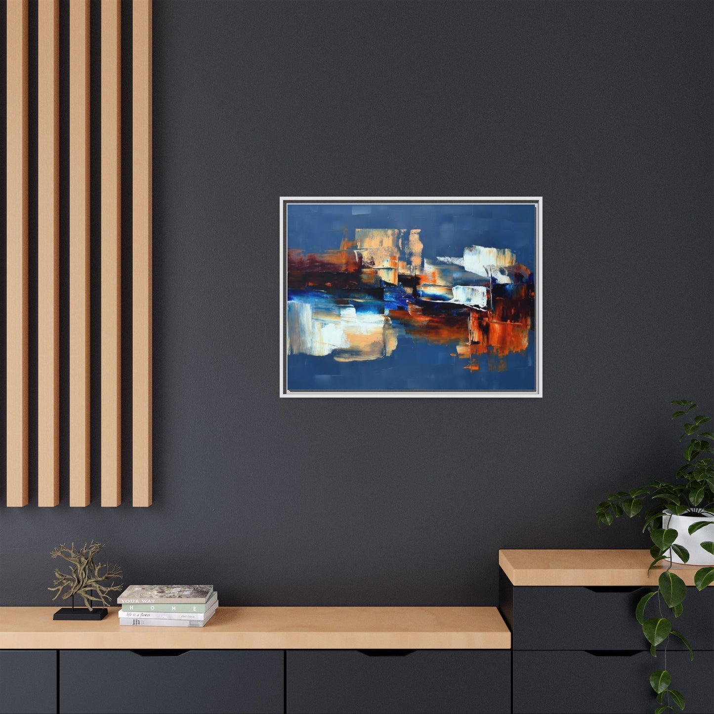 Abstract Blue & Rust Framed Canvas Art — Modern Matte Wall Painting