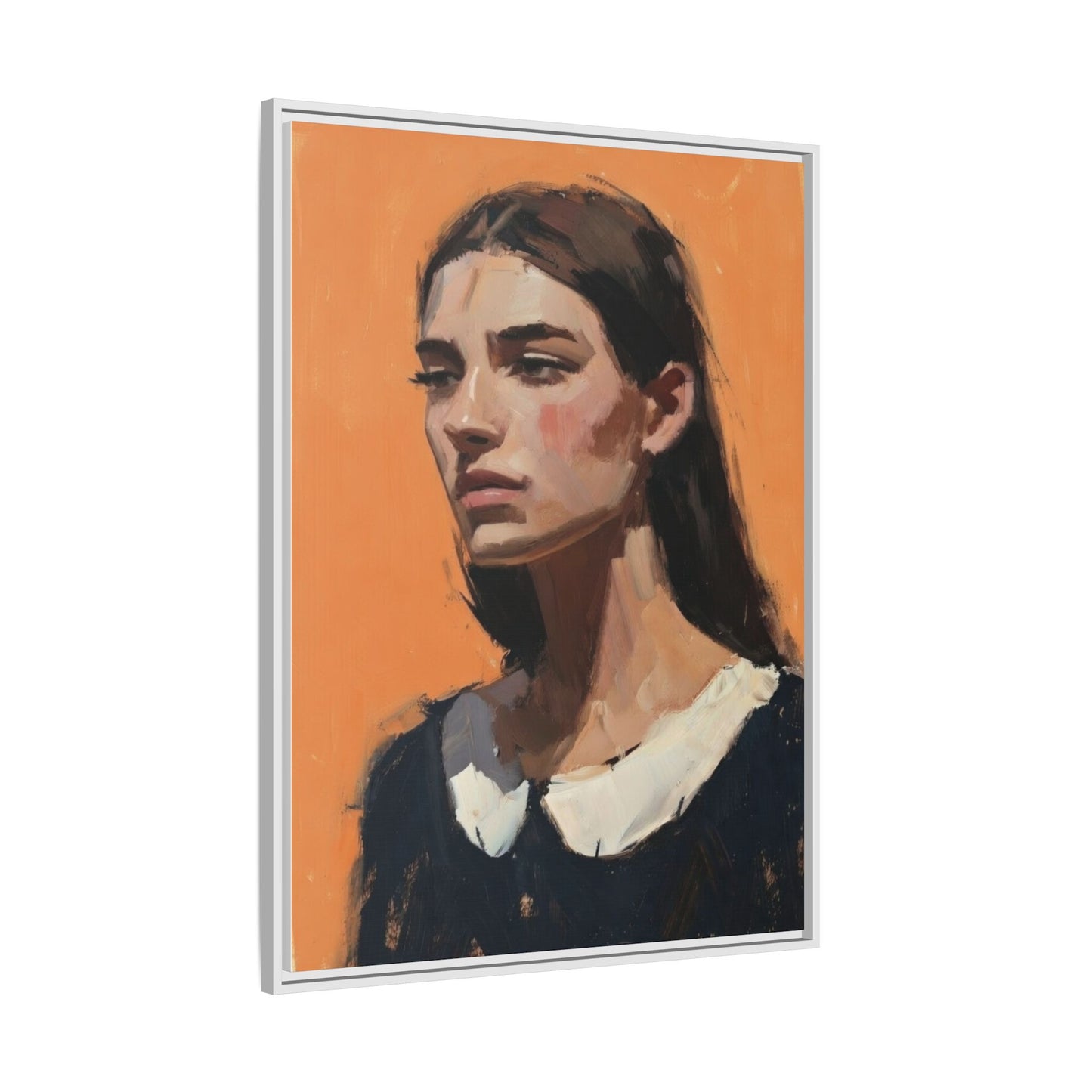 Framed Matte Canvas Portrait Art — Modern Figurative Painting on Orange