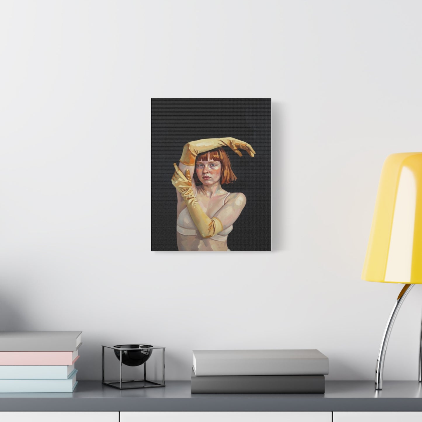 Contemporary Portrait Canvas — Redhead in Yellow Gloves Matte Stretched Art