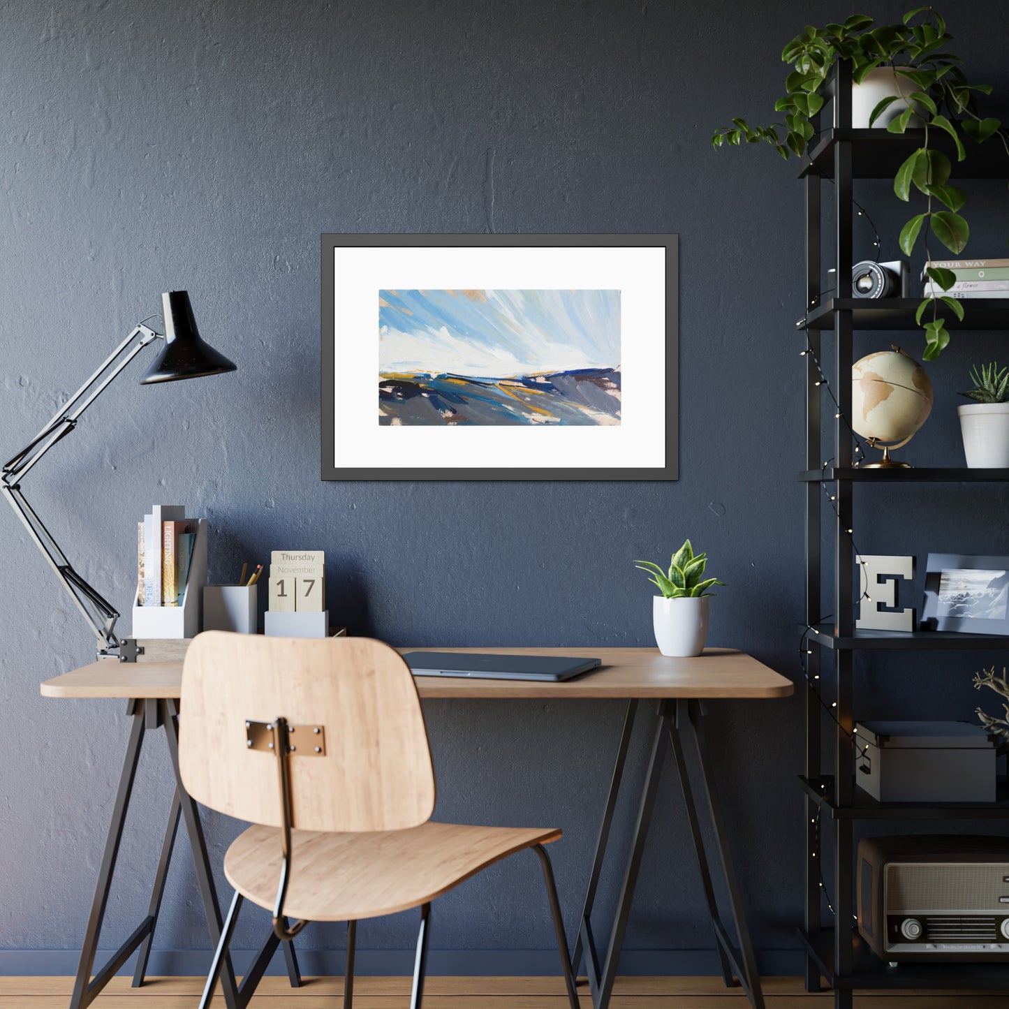 Abstract Coastal Landscape Framed Poster — Blue Seascape Wall Art