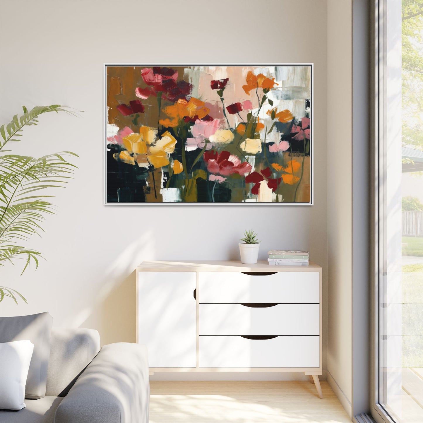 Framed Matte Canvas Floral Abstract Wall Art