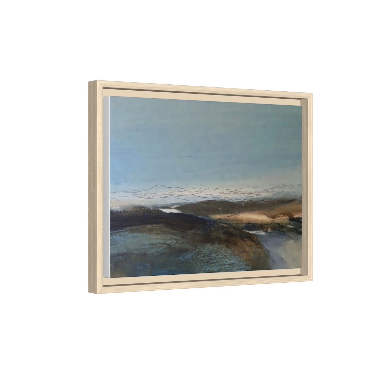 Framed Matte Canvas Wall Art — Serene Abstract Blue Landscape