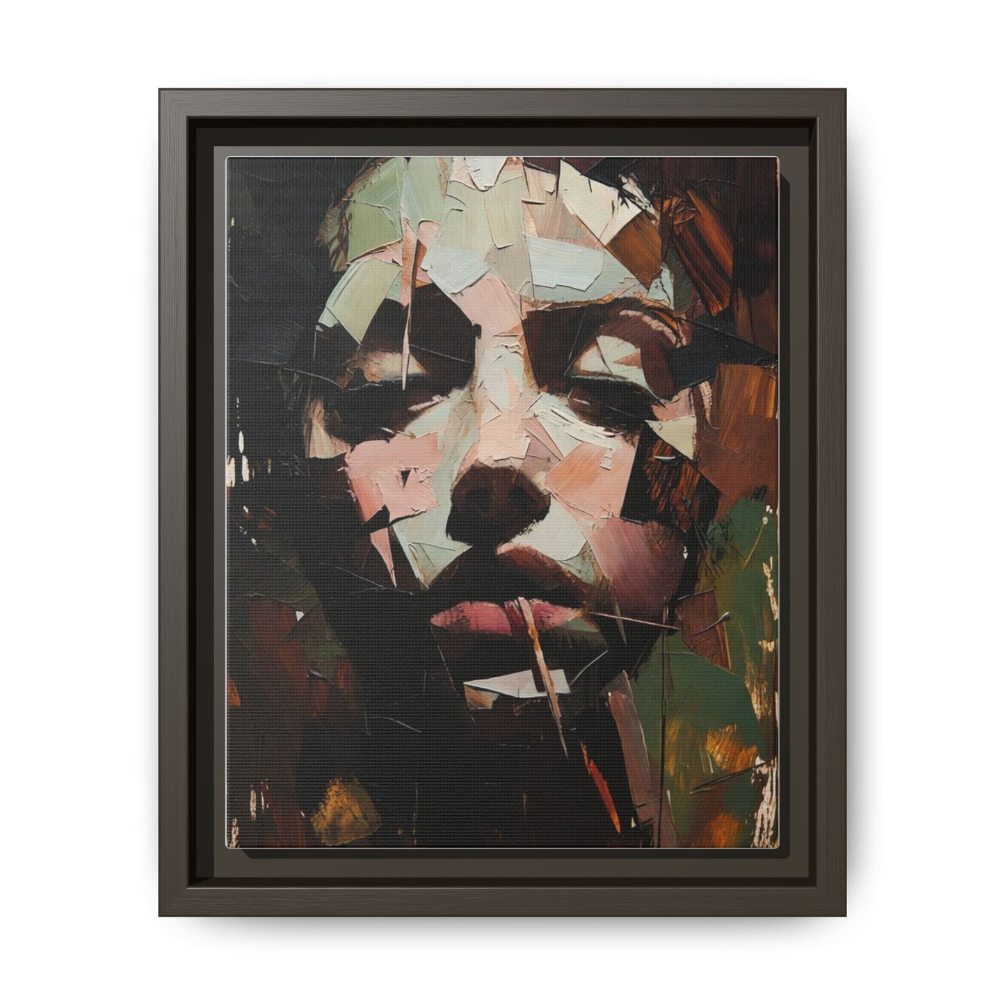 Matte Framed Canvas Art — Abstract Female Portrait, Moody Multicolor
