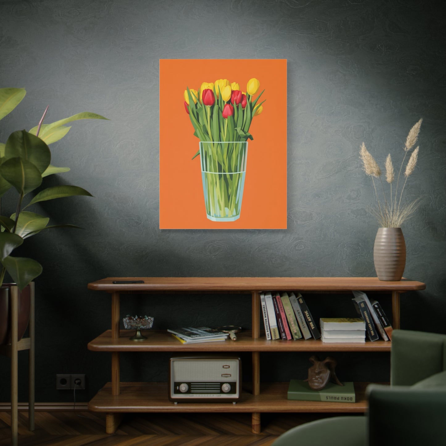 Tulip Bouquet Canvas Wall Art – Glass Vase on Orange