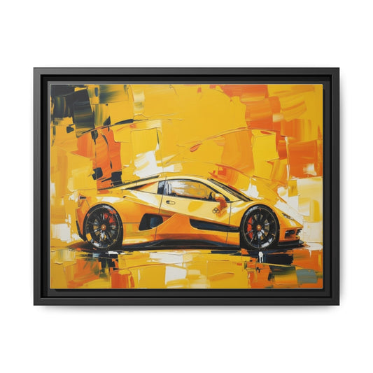Yellow Sports Car Abstract Matte Canvas Framed Print
