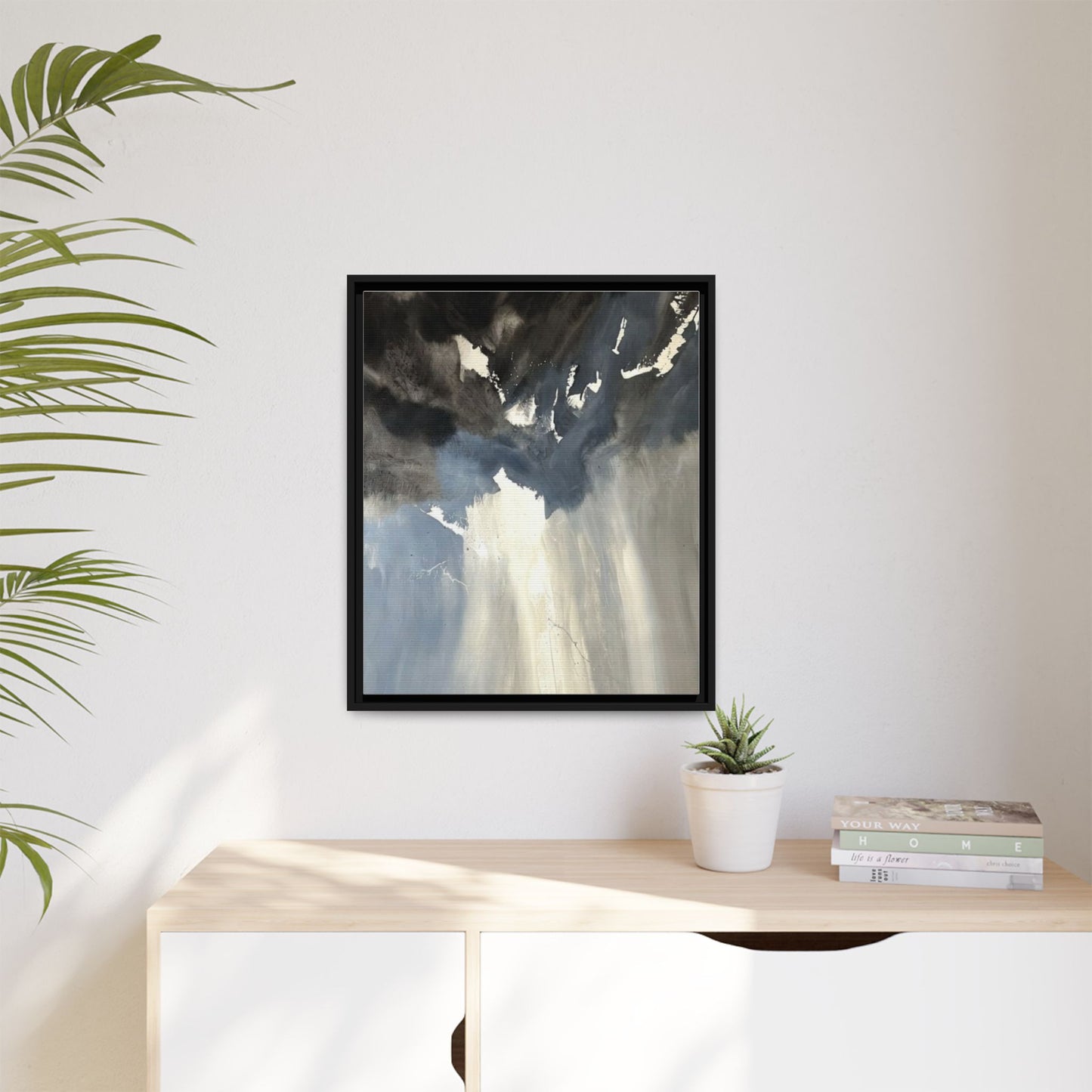 Framed Matte Canvas Art — Moody Abstract Sky Painting