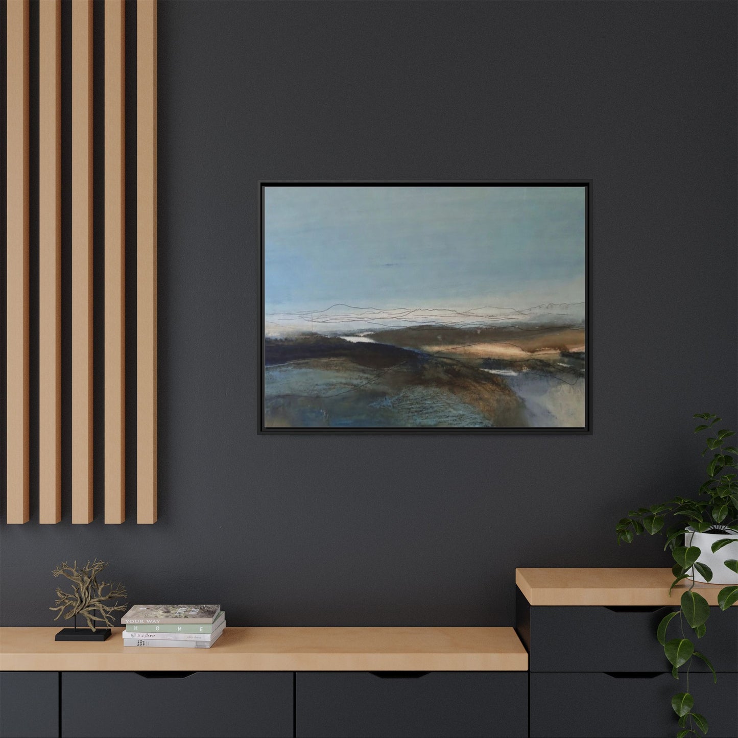 Framed Matte Canvas Wall Art — Serene Abstract Blue Landscape