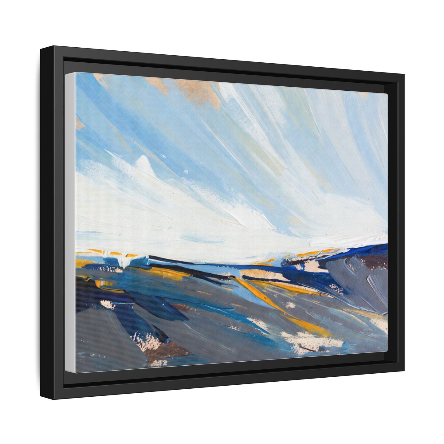 Framed Abstract Seascape Canvas Print — Matte Multi‑Color Wall Art