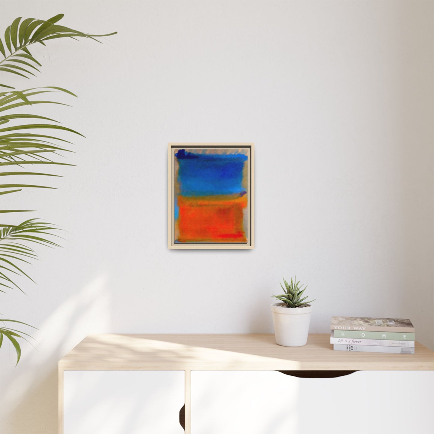 Abstract Color Block Matte Canvas Framed Wall Art — Blue & Orange Modern Painting