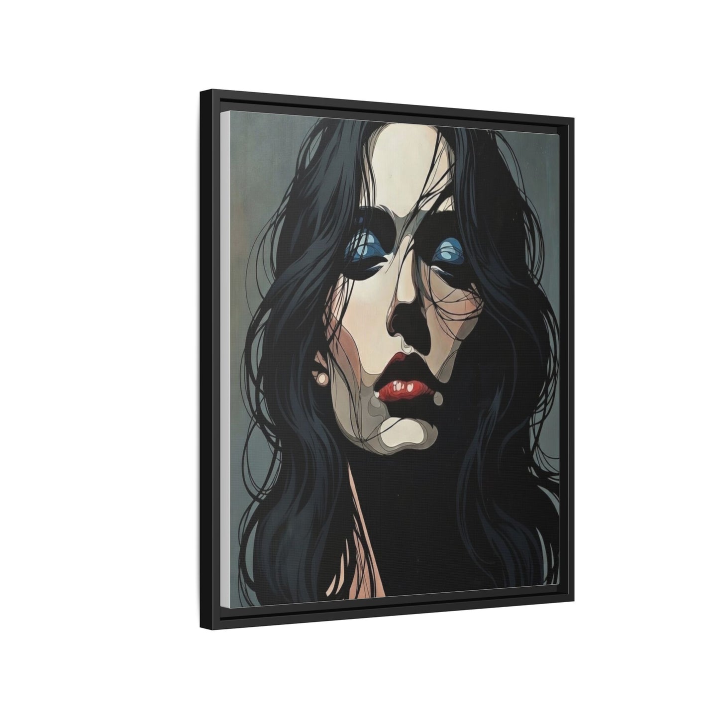 Framed Matte Canvas: Moody Portrait of Woman – Modern Gothic Wall Art