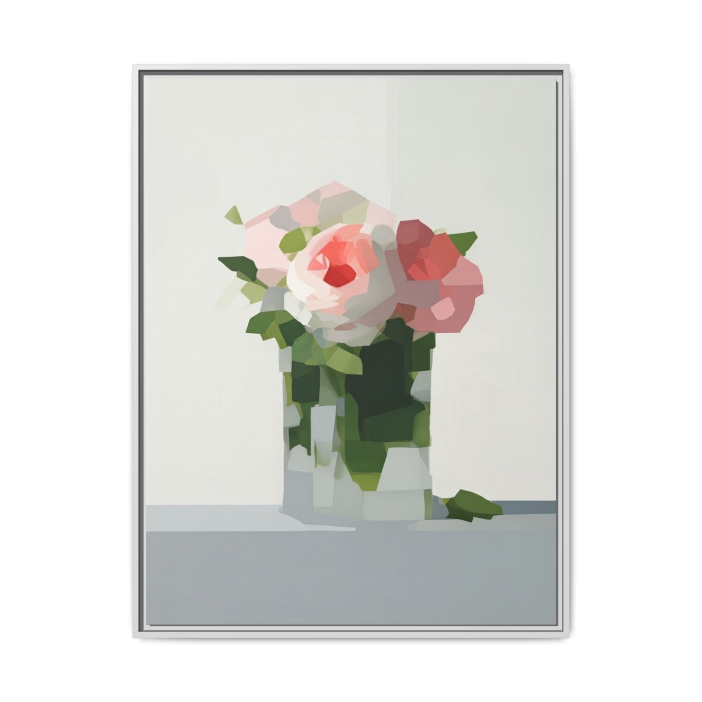 Framed Floral Canvas Print — Modern Pink Roses Still Life