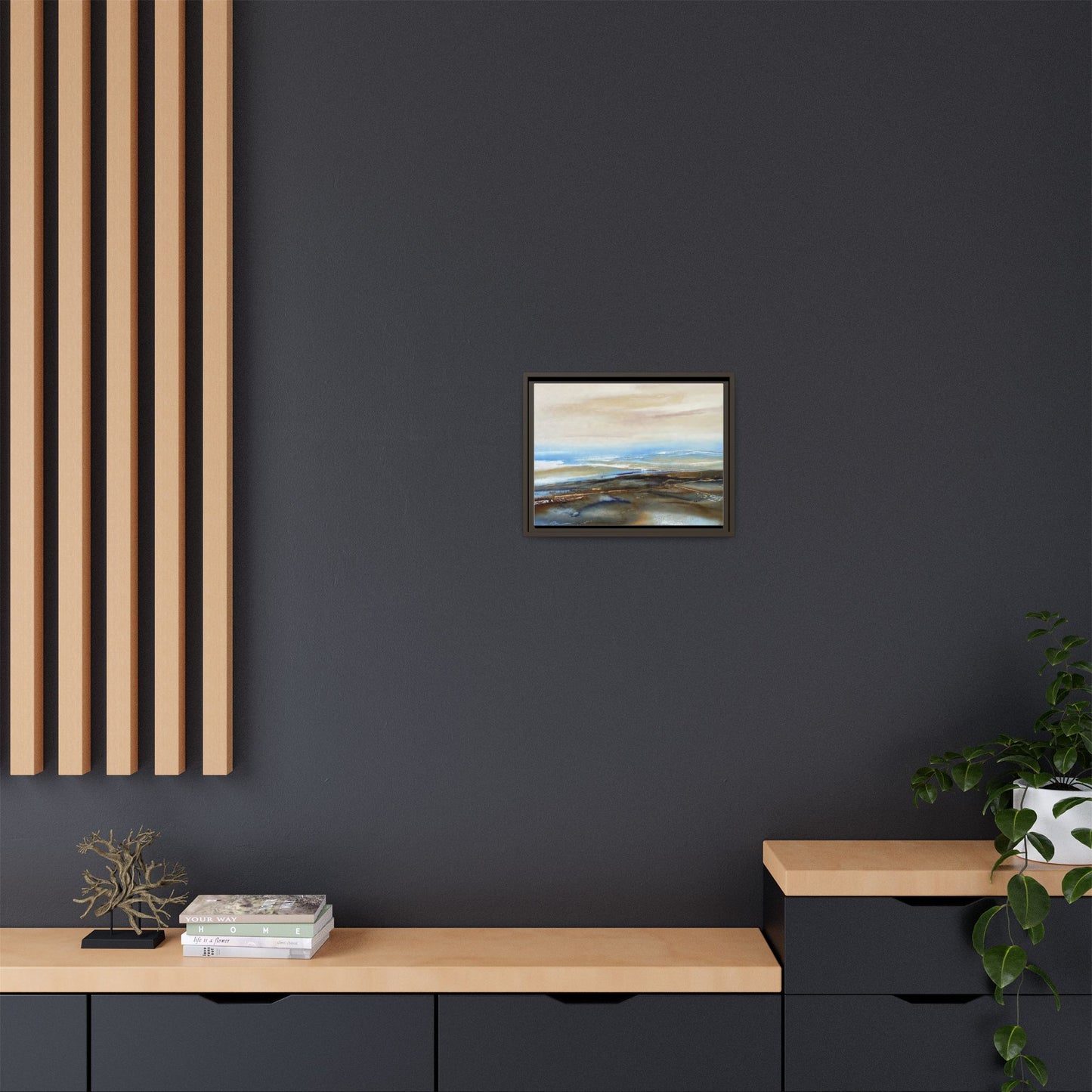 Framed Abstract Seascape Matte Canvas — Coastal Blue & Earth Tone Wall Art